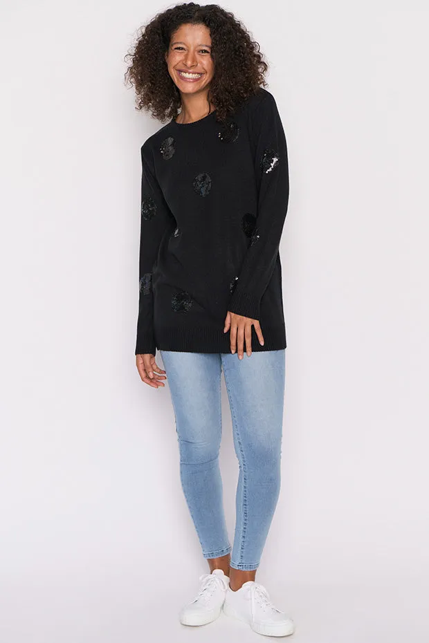 Monica Black Sequins Knit Jumper