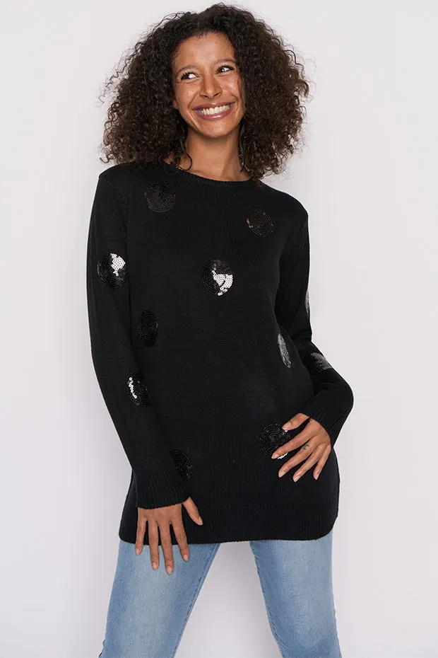 Monica Black Sequins Knit Jumper