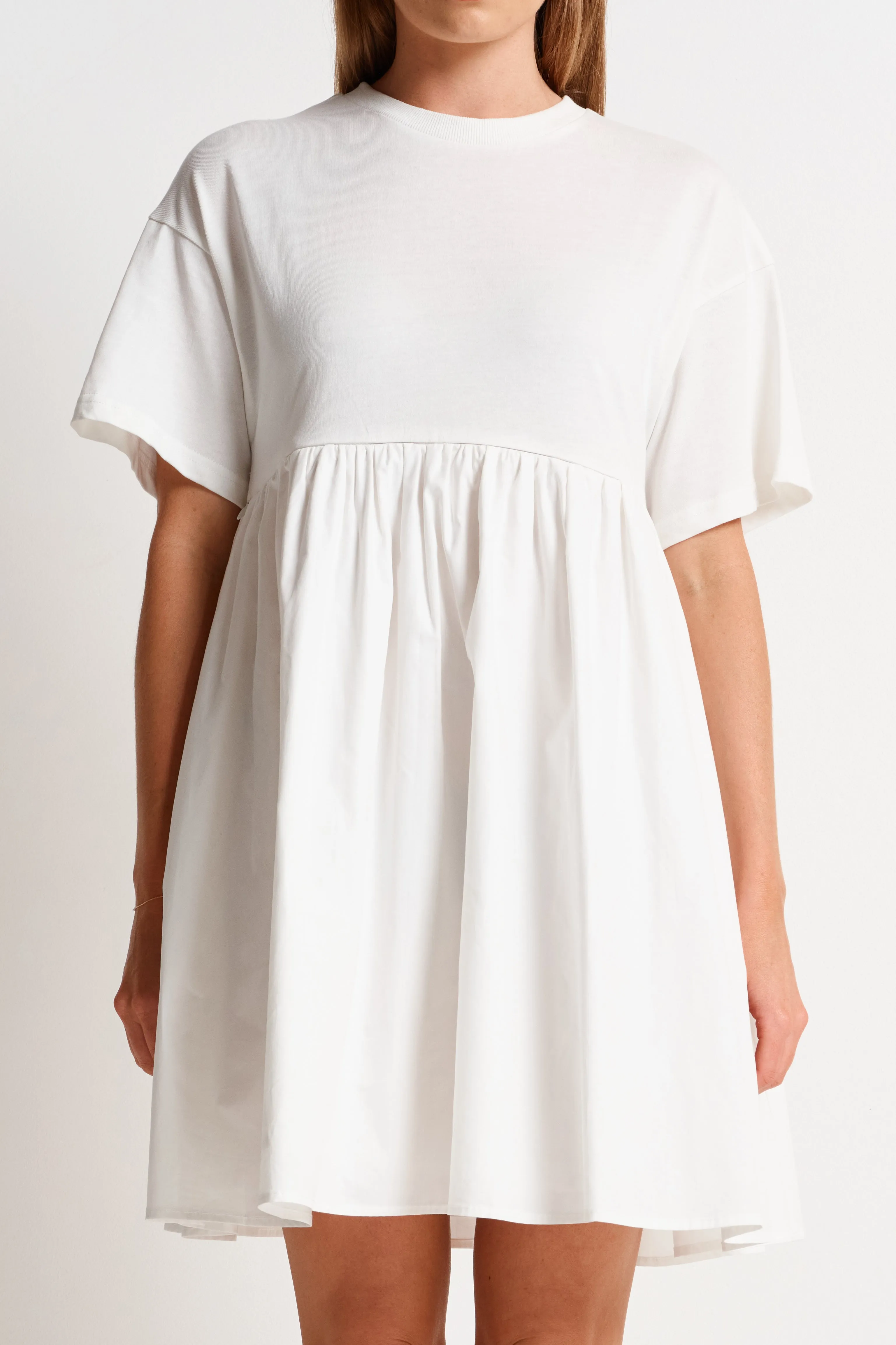 Nora Combination Panel Tee Dress - White