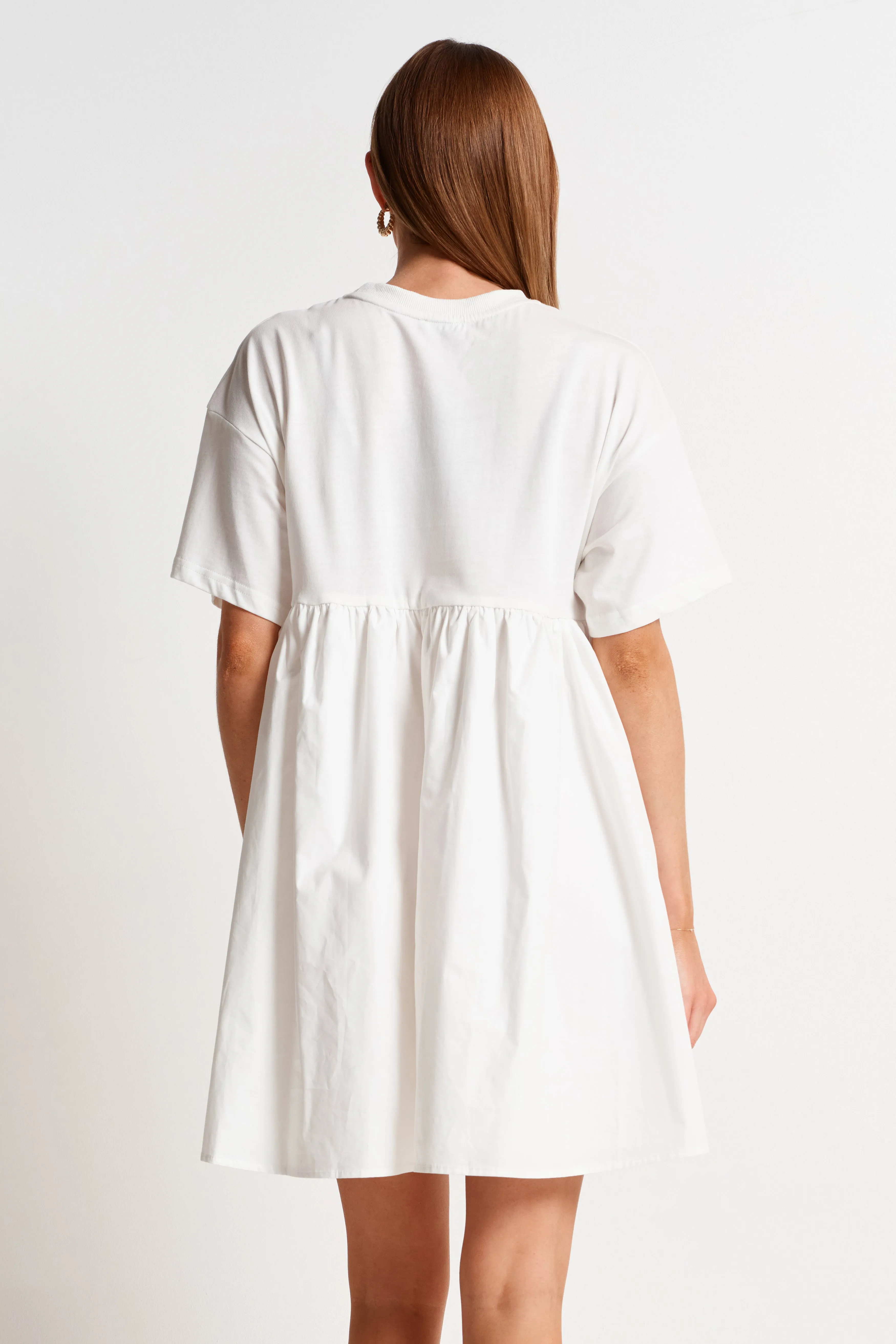 Nora Combination Panel Tee Dress - White