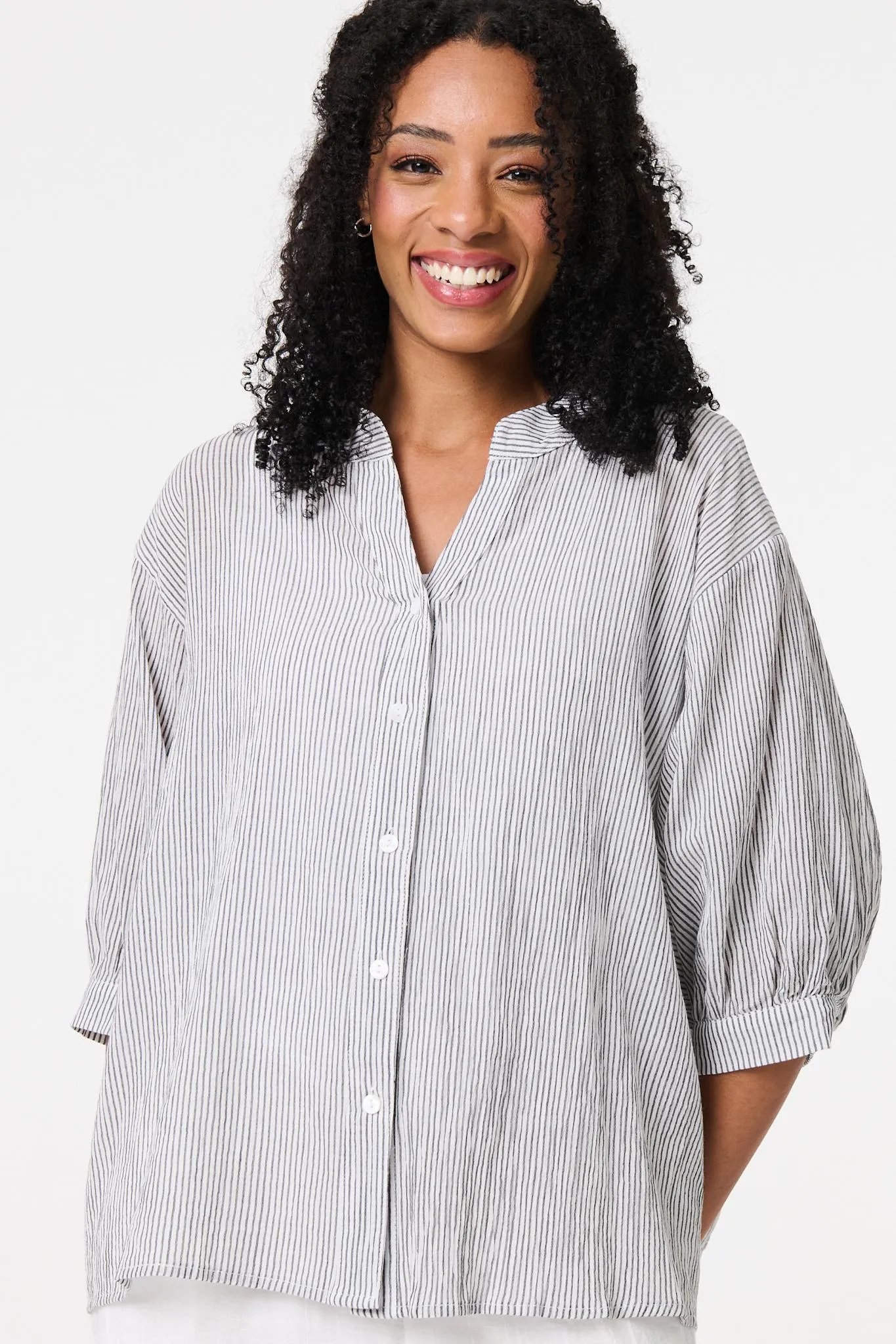 Pinstripe Relaxed Button Back Blouse