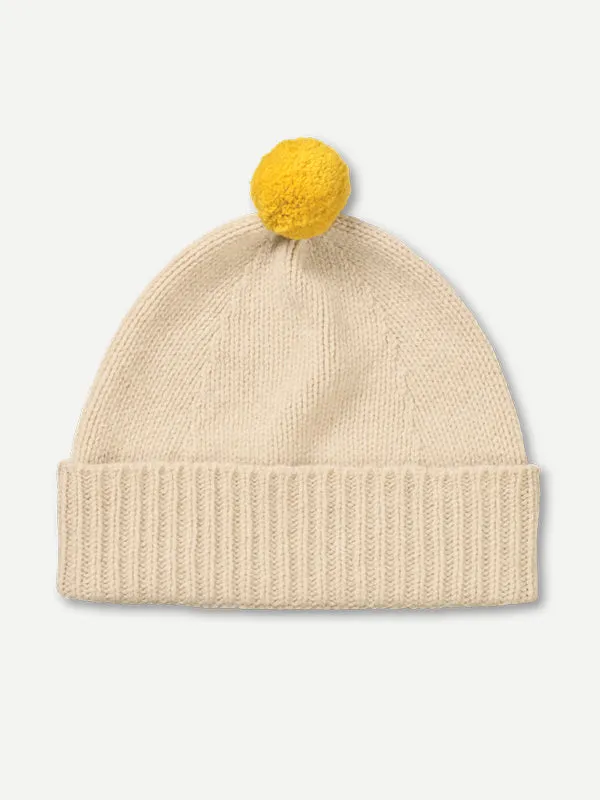 PLAIN HAT CONTRAST POMPOM OATMEAL & GOLDEN EYE