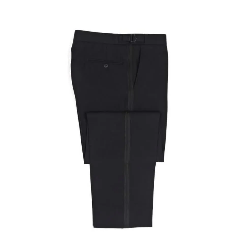 Pleated Tuxedo Pants - Black Barathea