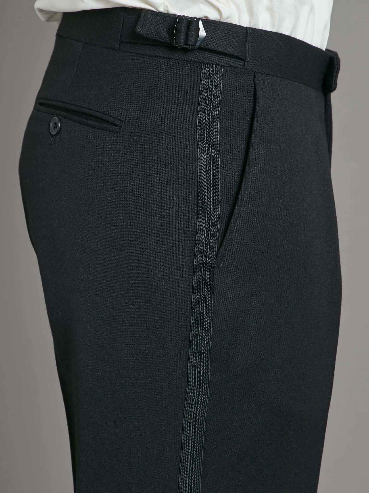 Pleated Tuxedo Pants - Black Barathea