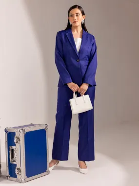 Poly Cotton Notched Lapel Pant Suit - Royal Blue