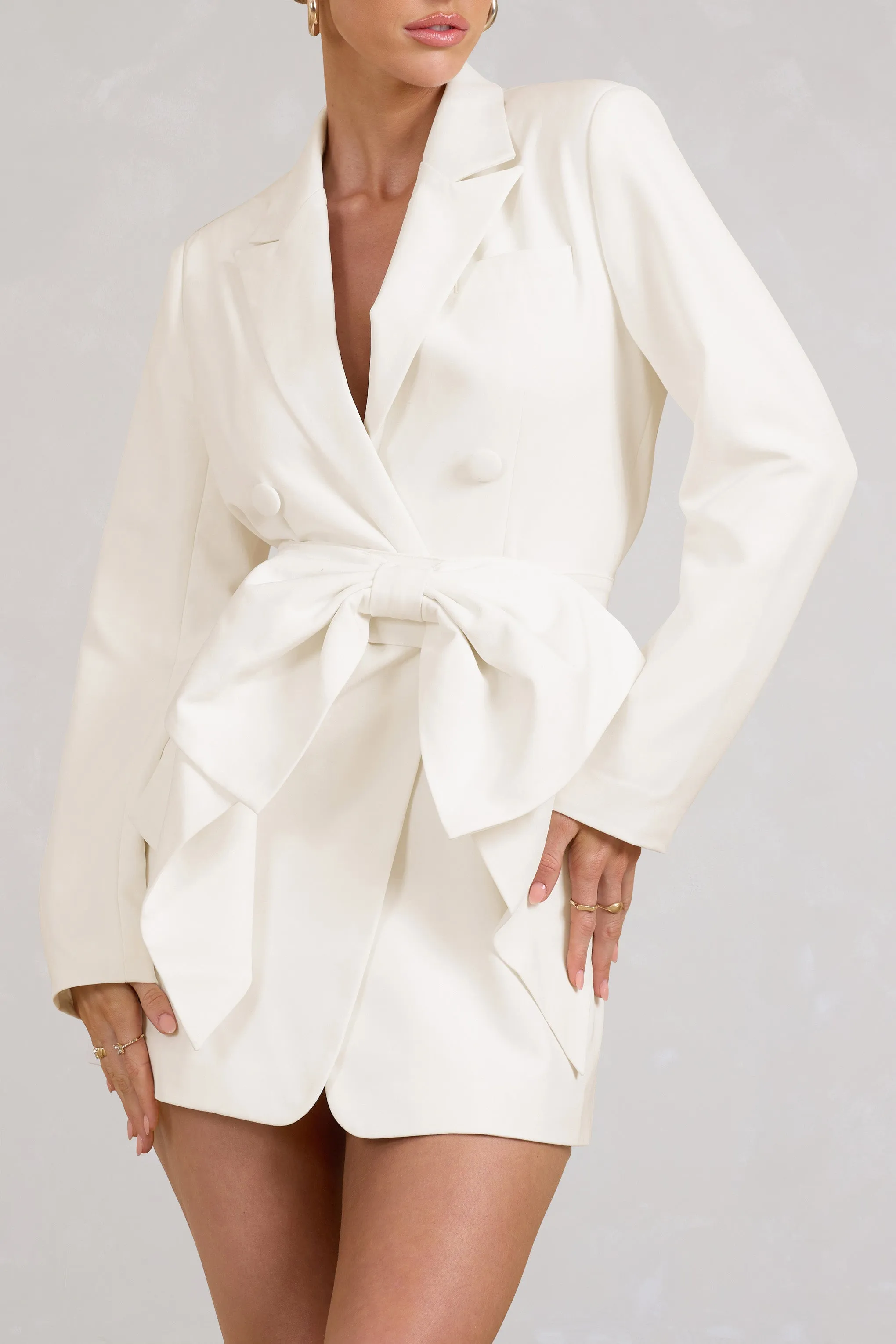 Prized | White Tailored Blazer Mini Dress With Bow