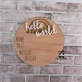 "Hello World" Birth Announcement Plaque Rainbow