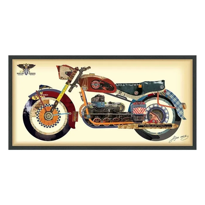 "Holy Harley" Dimensional Collage Framed Graphic Art Under Glass Wall Art