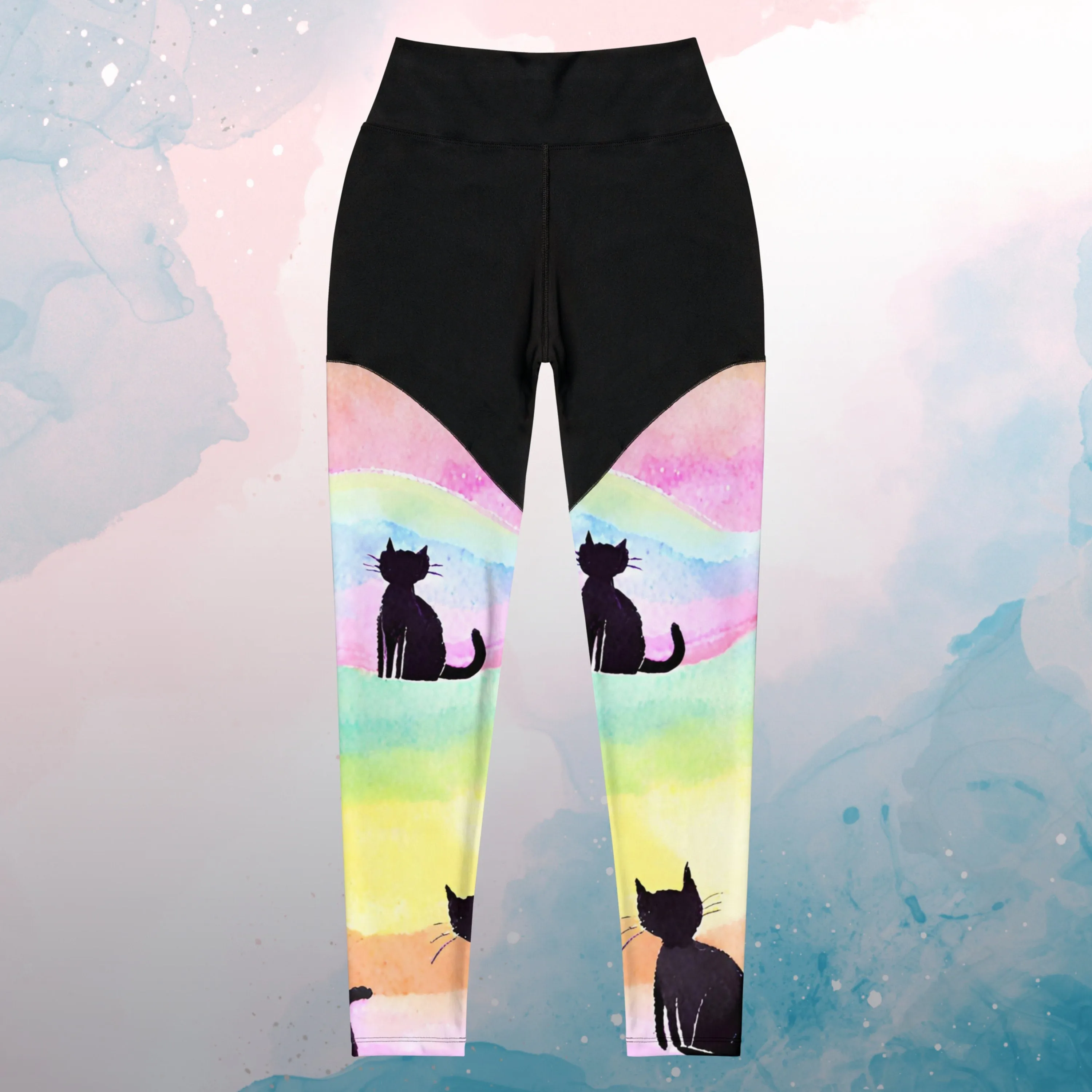 Rainbows and Abstract Cats Athletic Compression Workout Leggings Cat Lover Gift