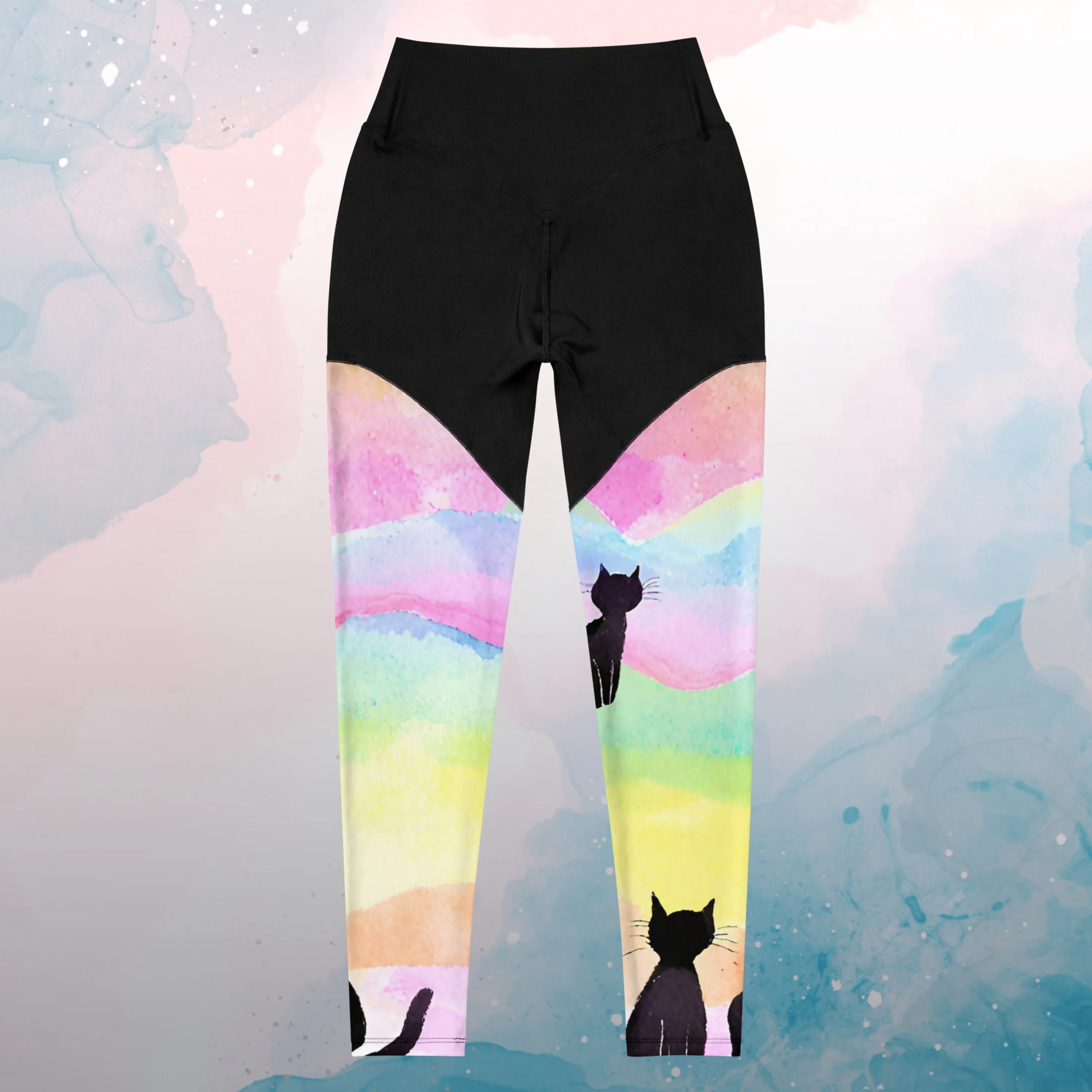 Rainbows and Abstract Cats Athletic Compression Workout Leggings Cat Lover Gift