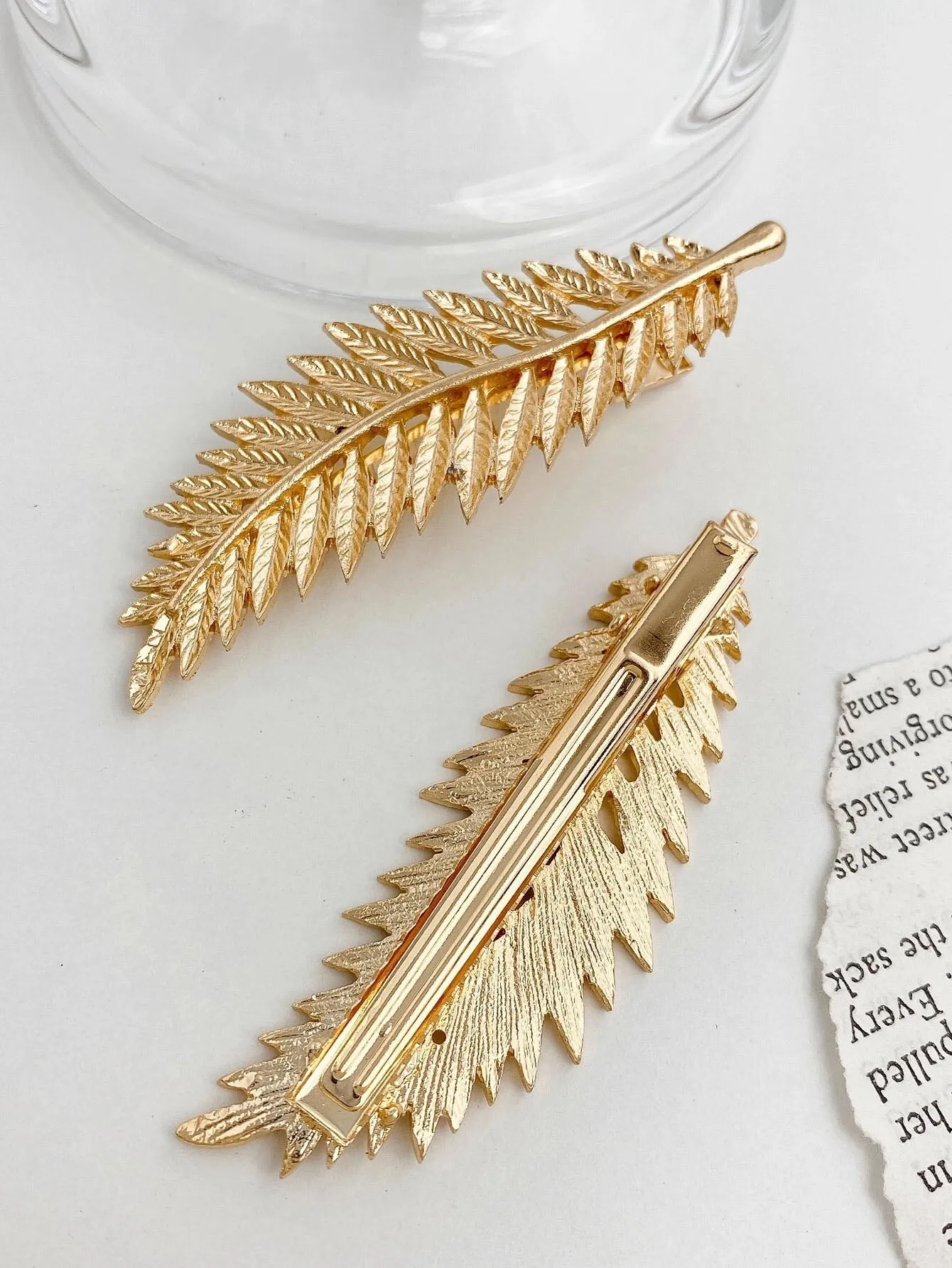 Reriti Fern Leaf Shaped Hair Clip - 2pcs - Gold