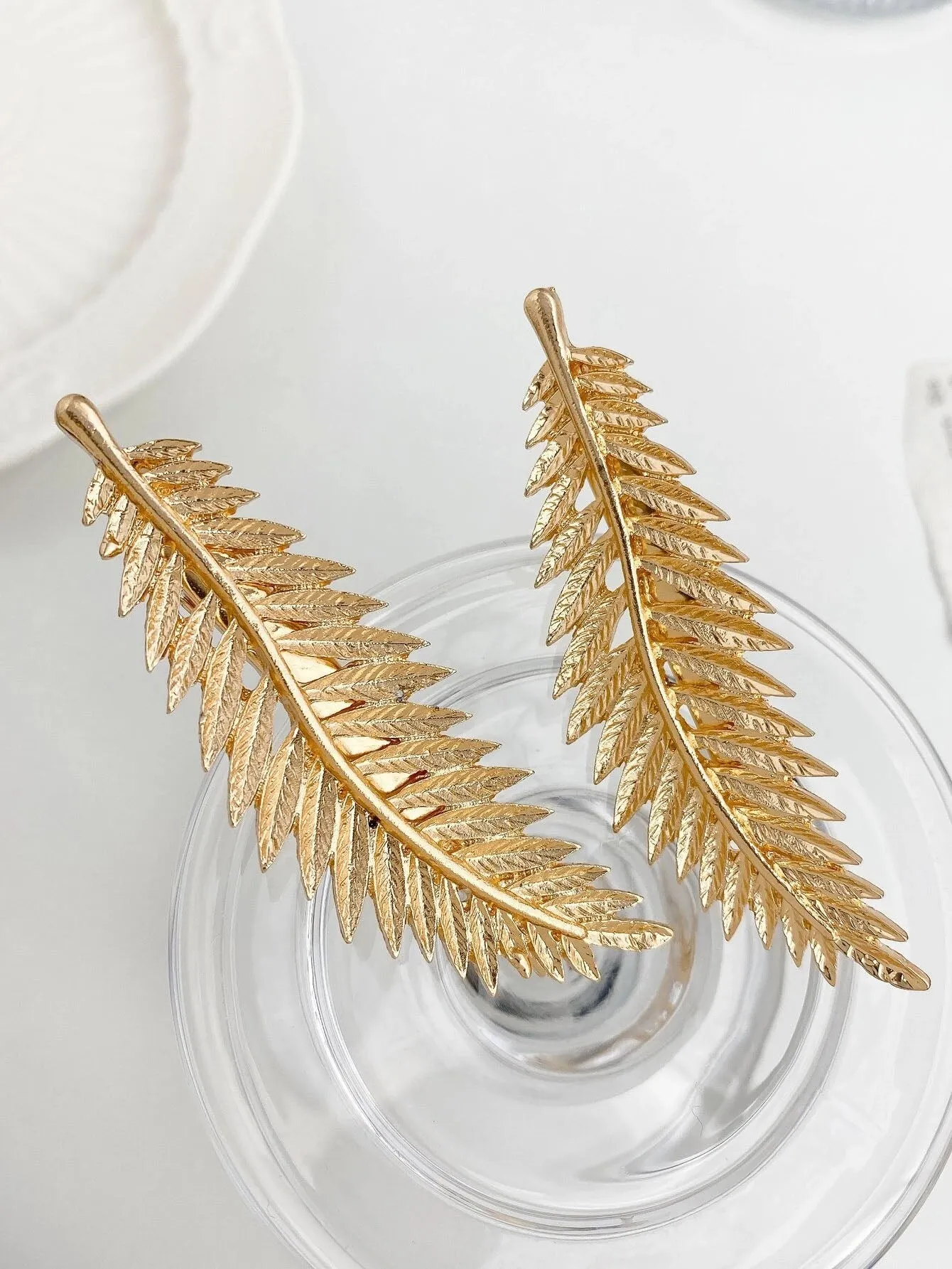 Reriti Fern Leaf Shaped Hair Clip - 2pcs - Gold