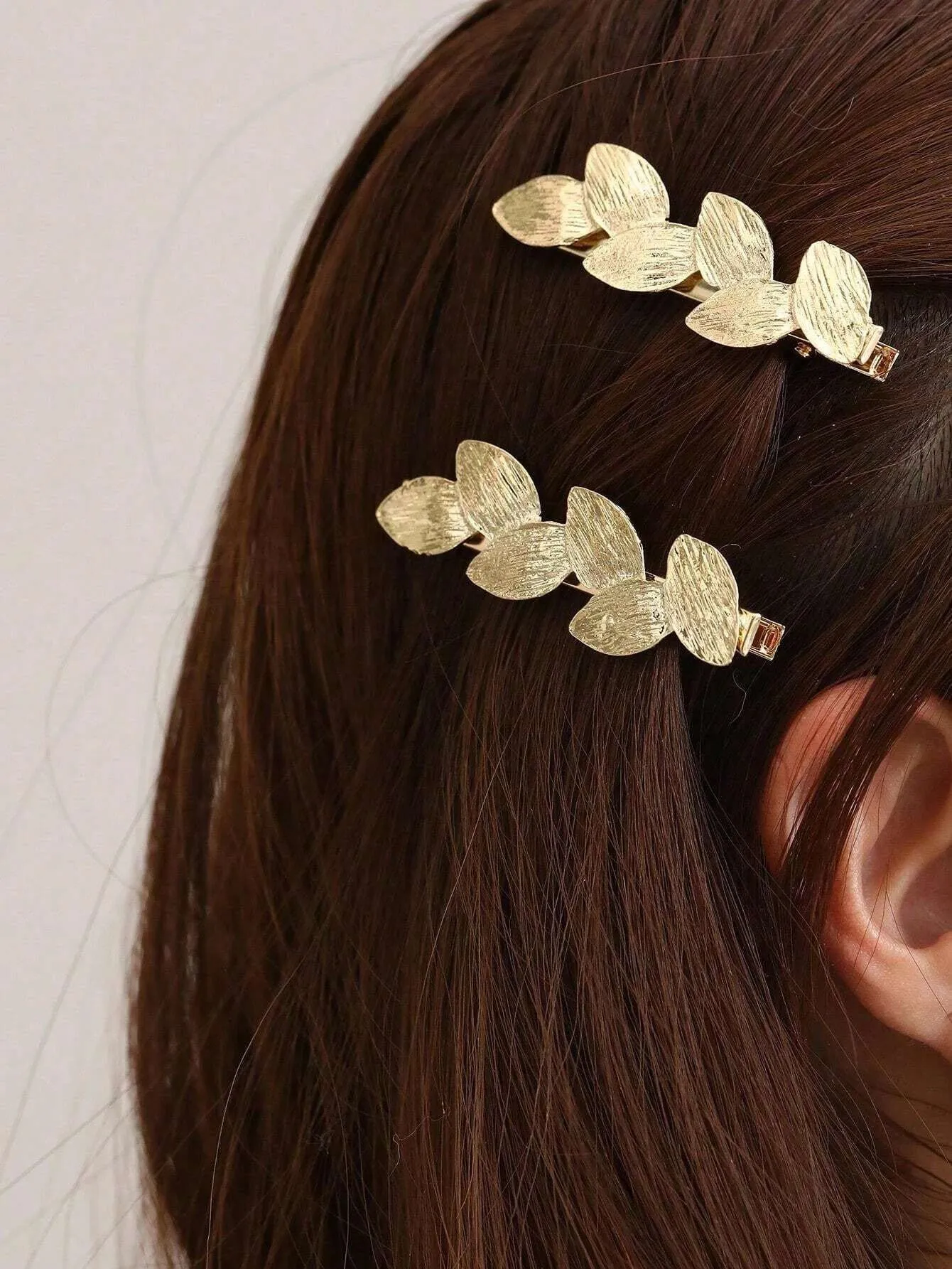 Reriti Minimalist Leaf Design Metal Hair Clips - 2pcs - Gold