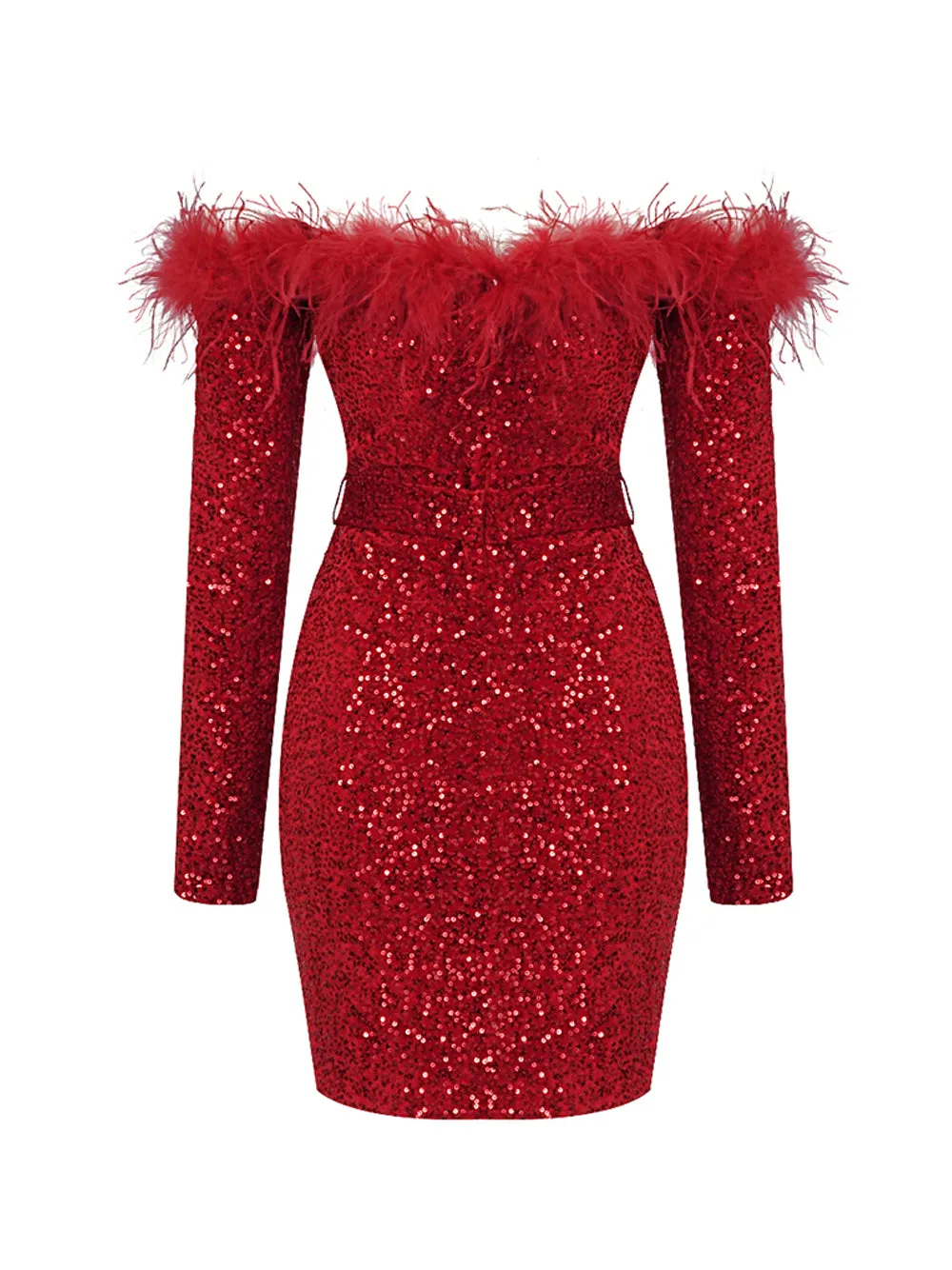 RETA Feathers & Sequins Mini Dress