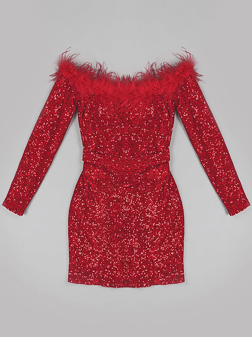 RETA Feathers & Sequins Mini Dress