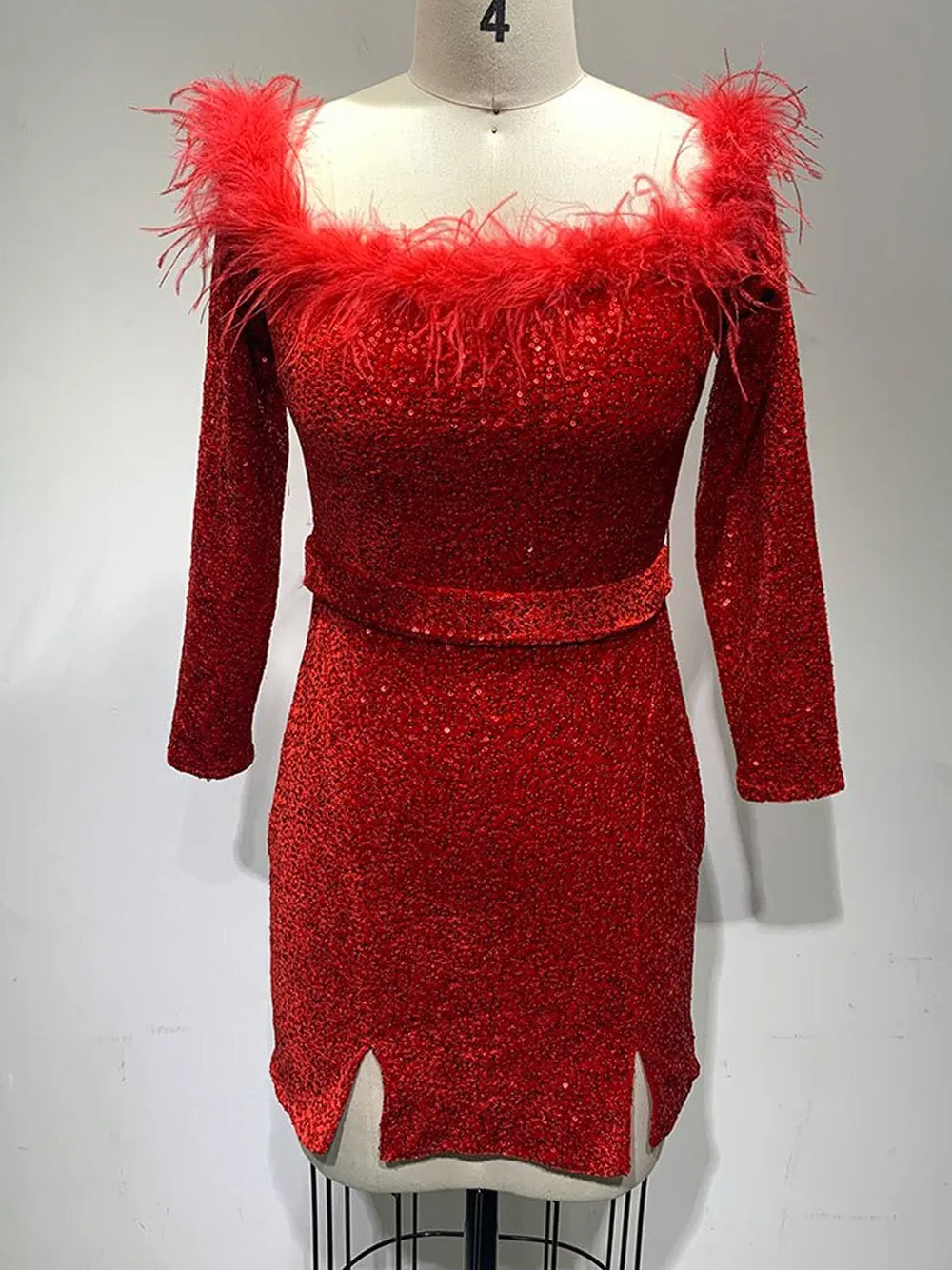 RETA Feathers & Sequins Mini Dress