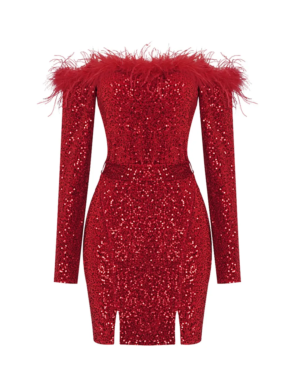 RETA Feathers & Sequins Mini Dress