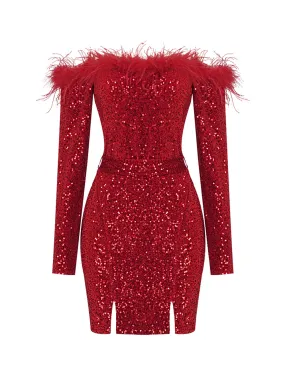 RETA Feathers & Sequins Mini Dress