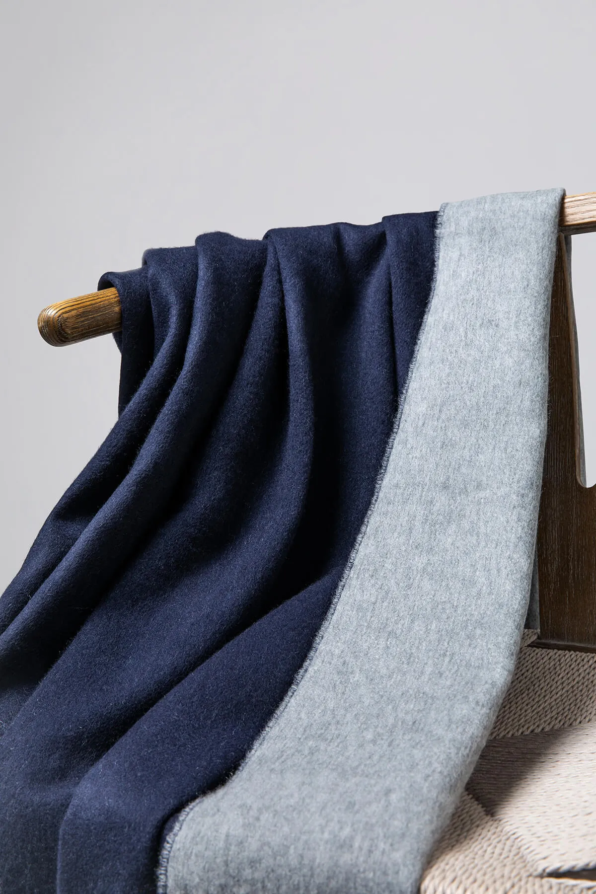 Reversible Navy & Light Grey Cashmere Throw