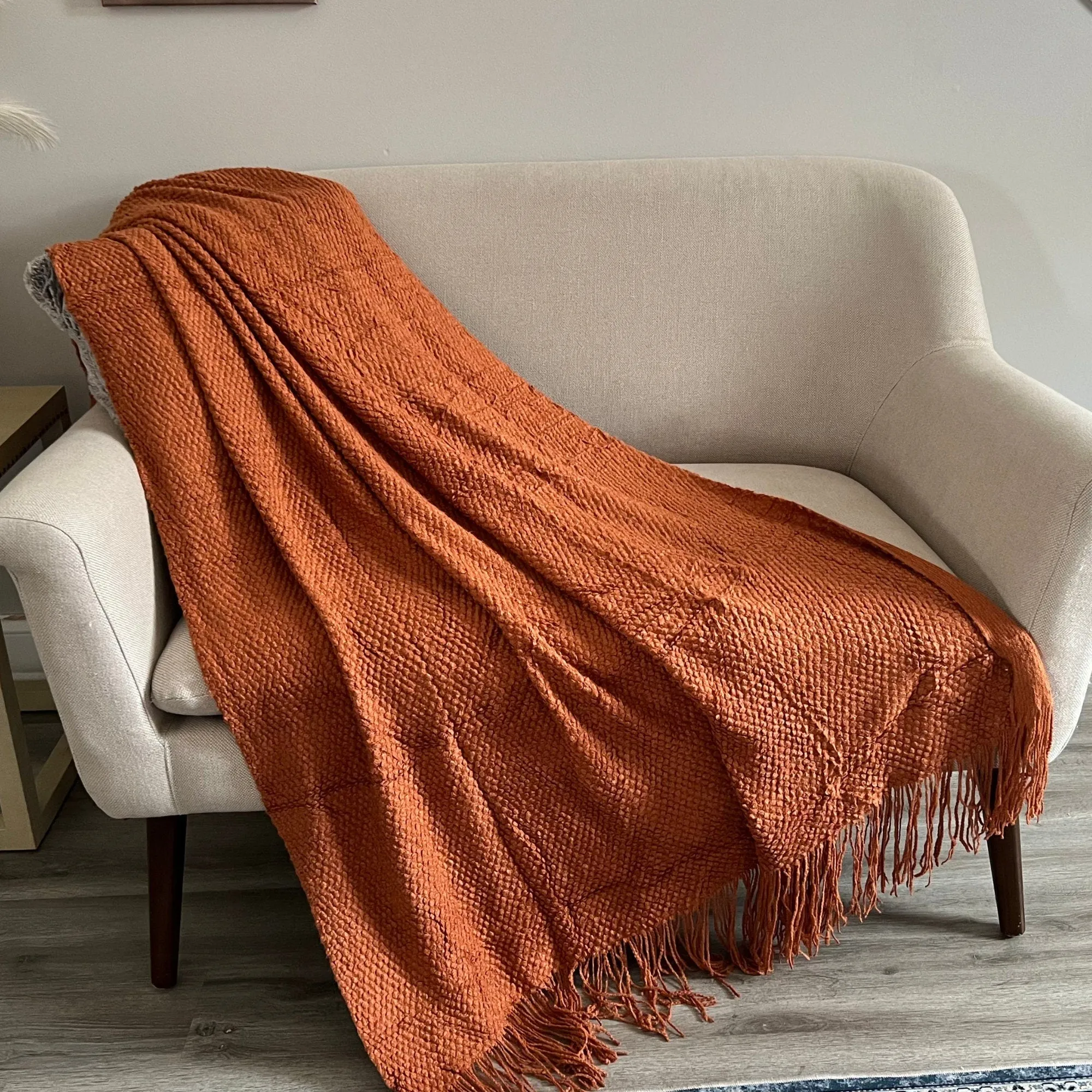 Rust Orange throw blanket, Soft and warm blanket with fringes, Cozy throw blanket for couch, Fall throw blanket, Cozy gift