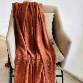 Rust Orange throw blanket, Soft and warm blanket with fringes, Cozy throw blanket for couch, Fall throw blanket, Cozy gift