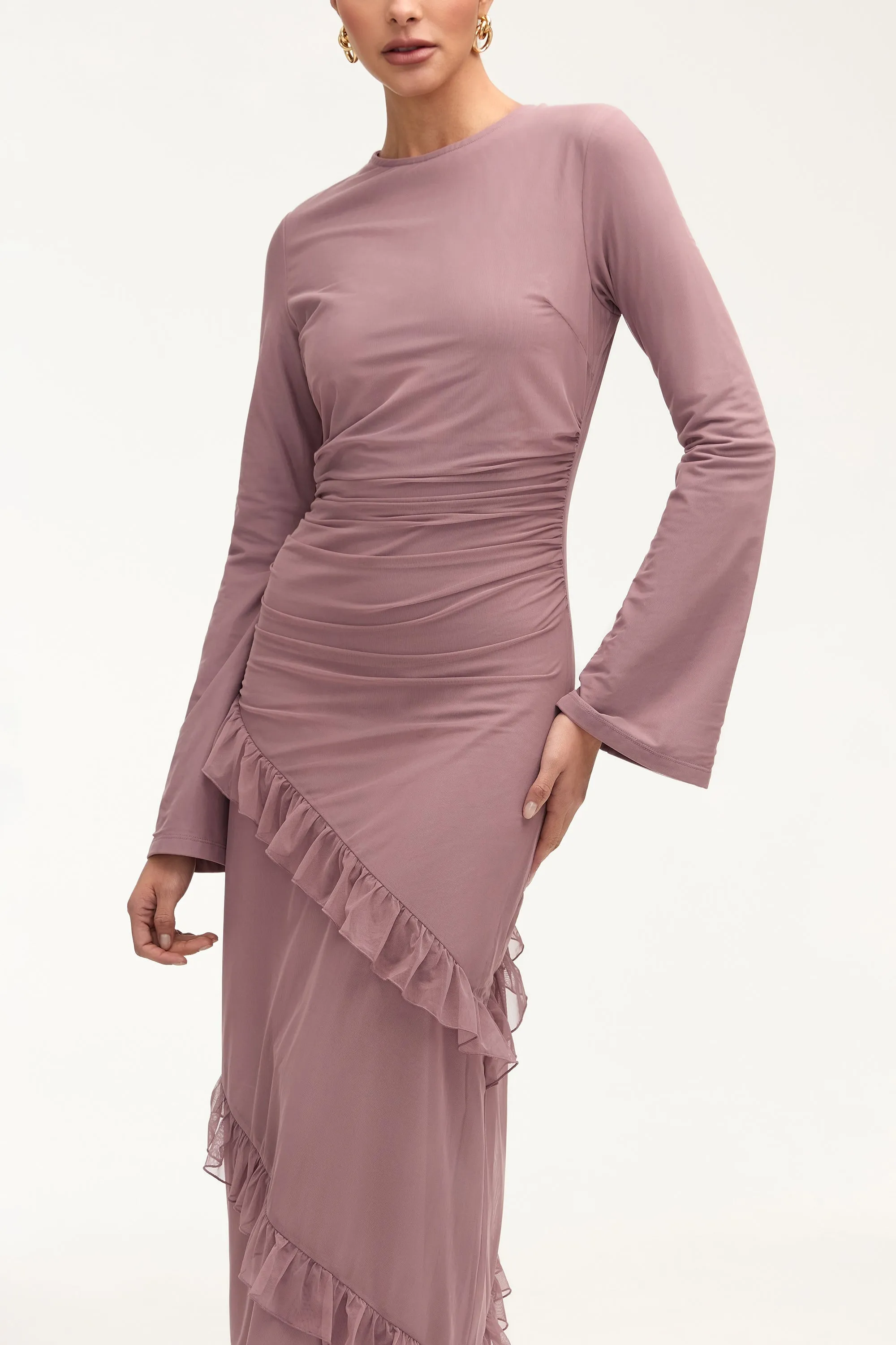 Sabrina Waterfall Mesh Maxi Dress - Twilight Mauve