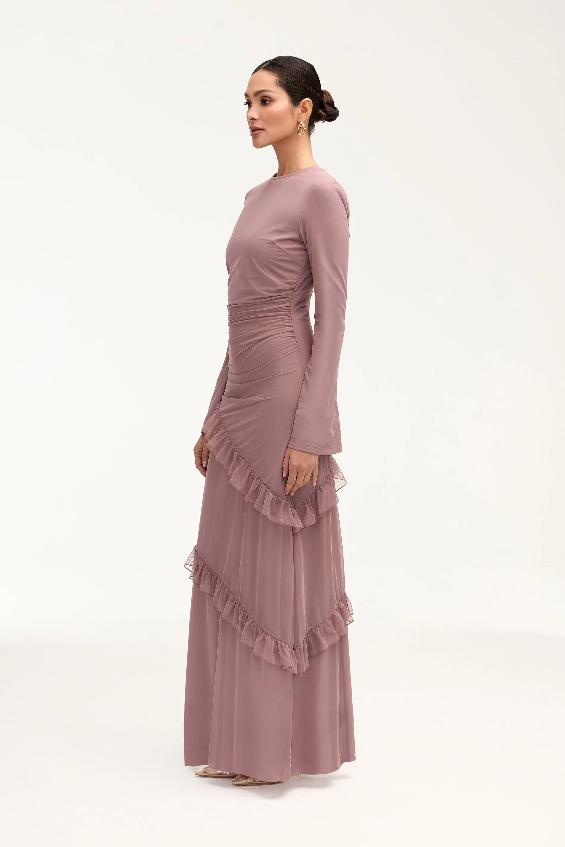 Sabrina Waterfall Mesh Maxi Dress - Twilight Mauve