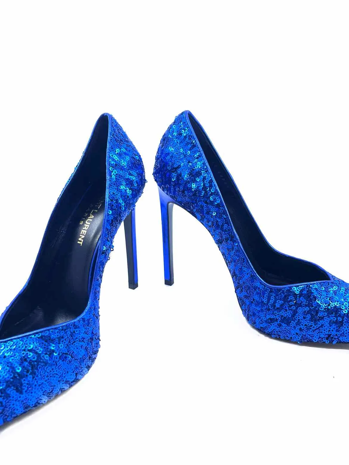 SAINT LAURENT Size 7.5 Royal Blue Sequined Solid Pumps