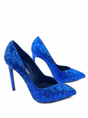 SAINT LAURENT Size 7.5 Royal Blue Sequined Solid Pumps