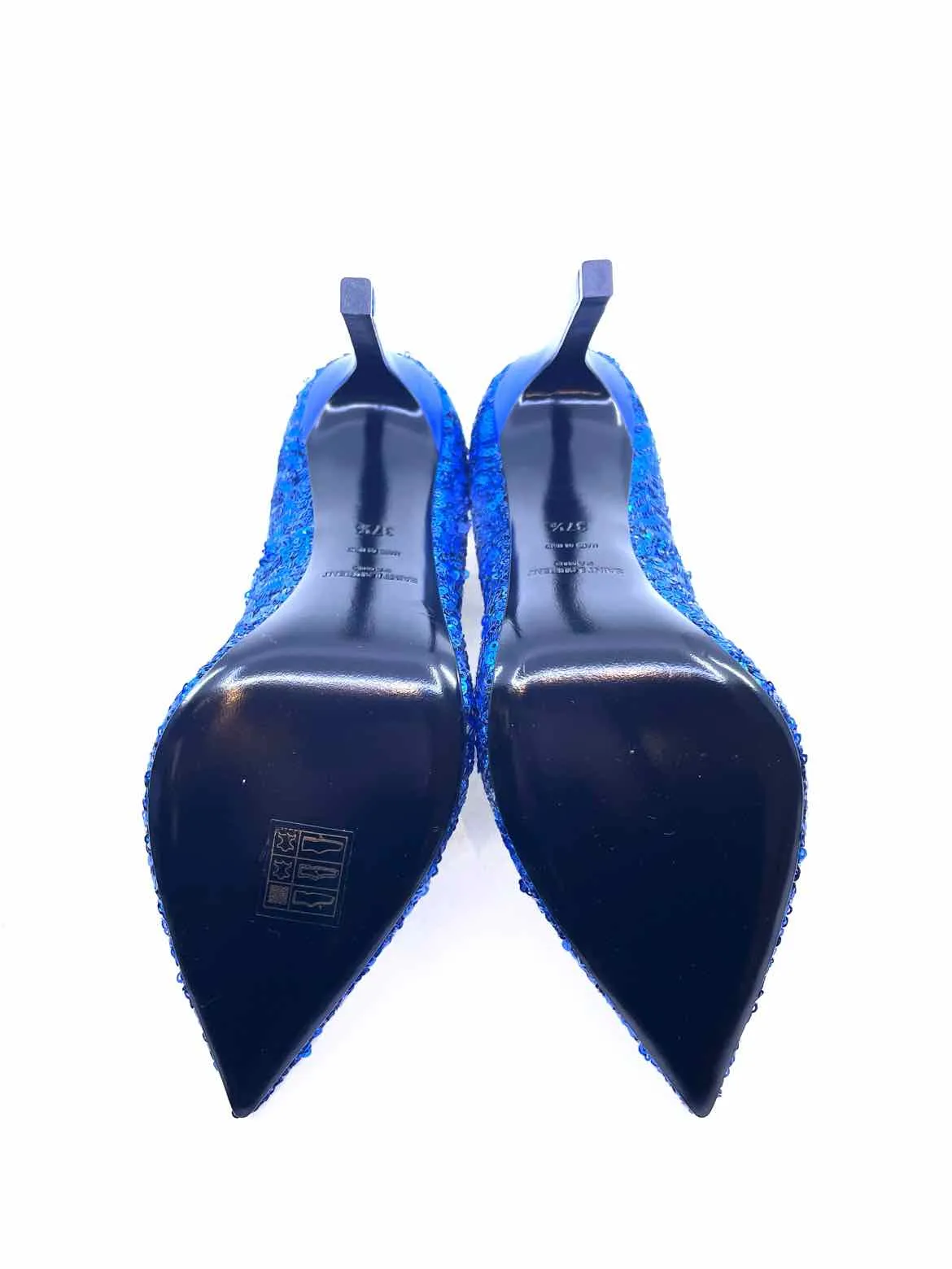 SAINT LAURENT Size 7.5 Royal Blue Sequined Solid Pumps