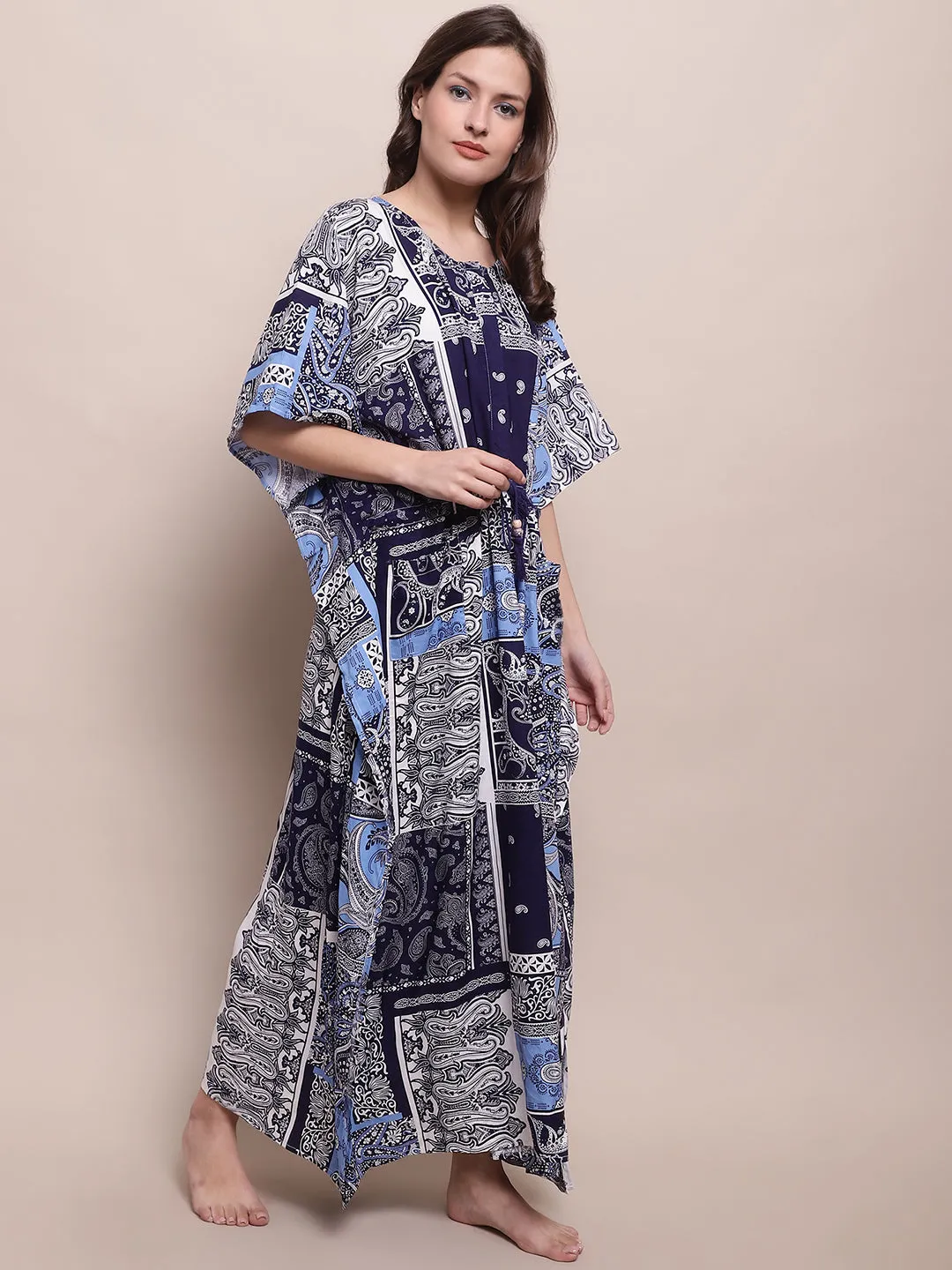 Shararat Women's Rayon Kaftan - Navy blue