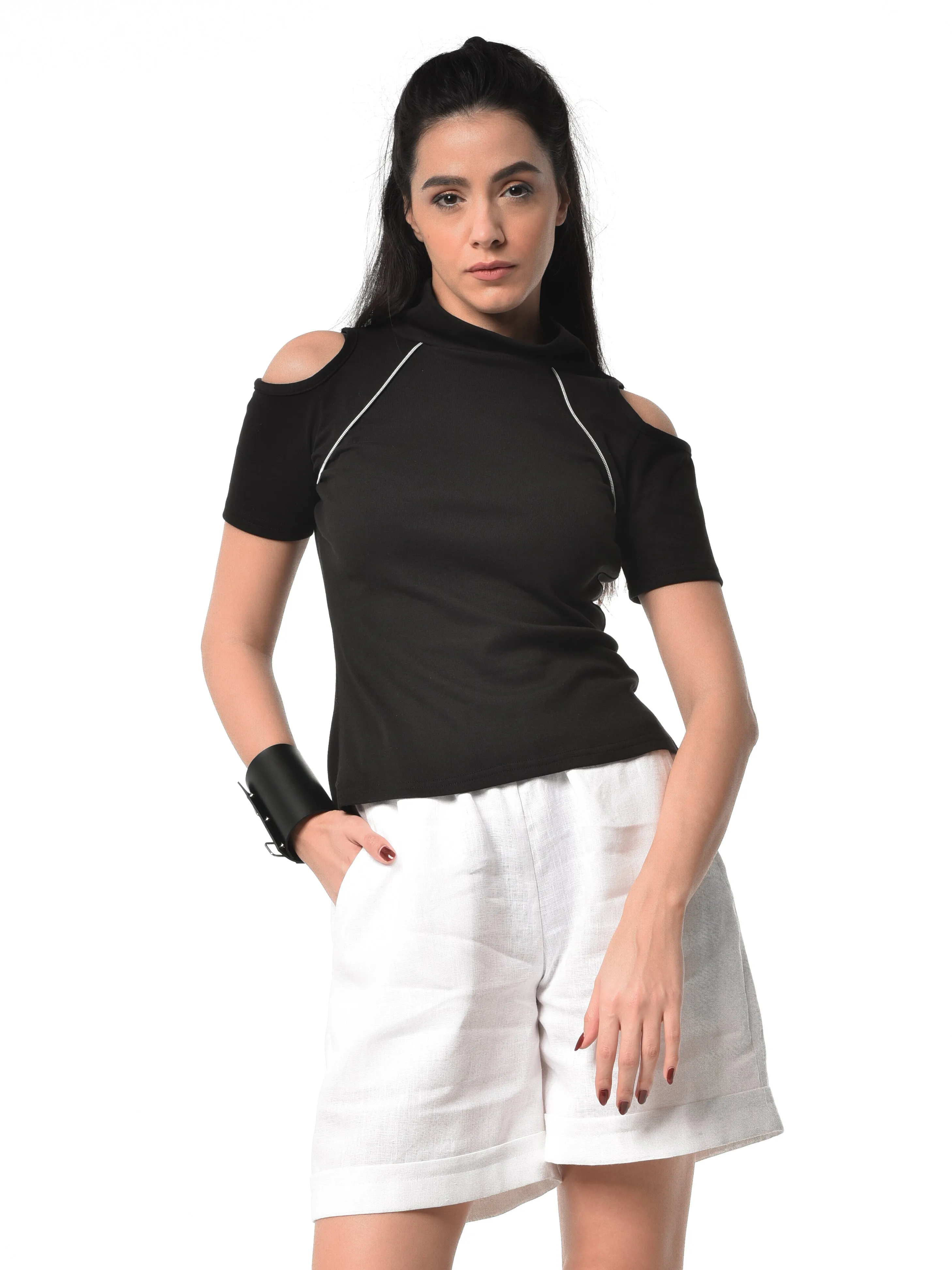 Short Sleeve Open Shoulder Top