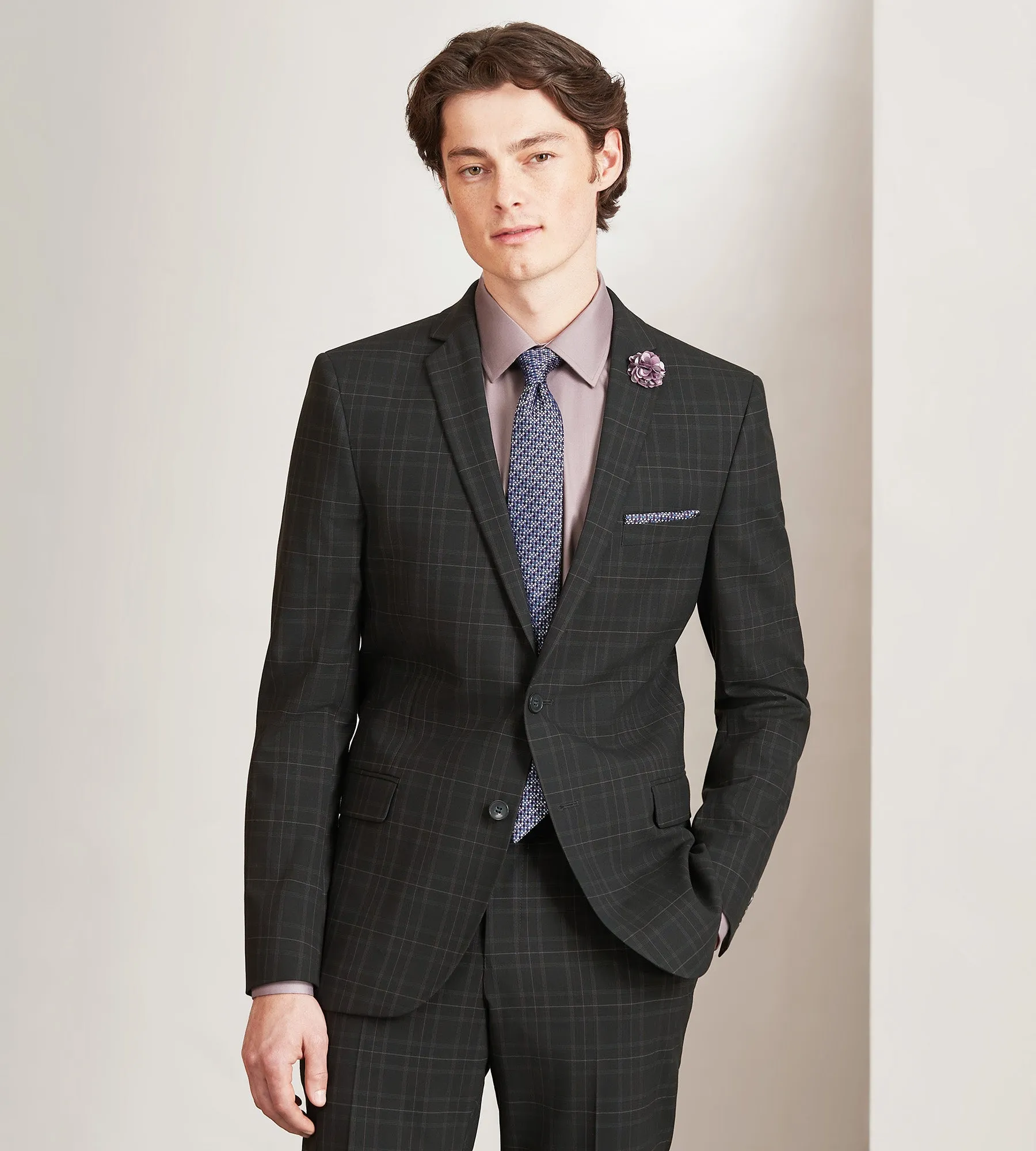 Slim Fit Black Plaid Suit