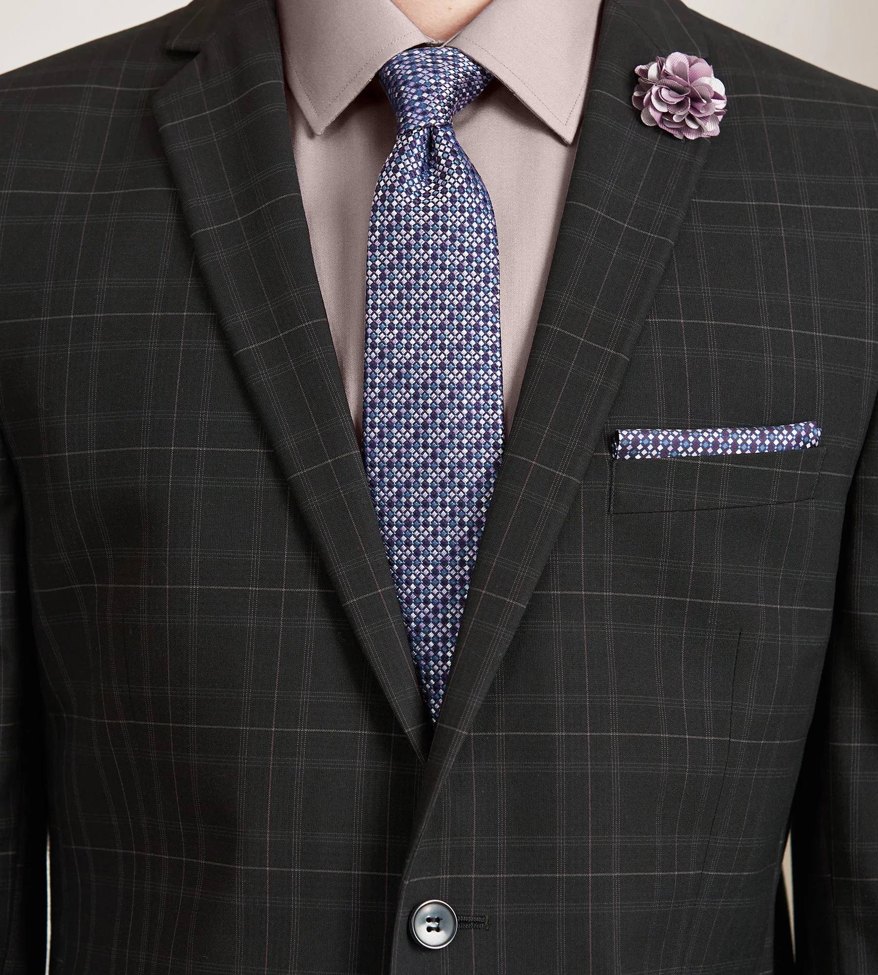 Slim Fit Black Plaid Suit