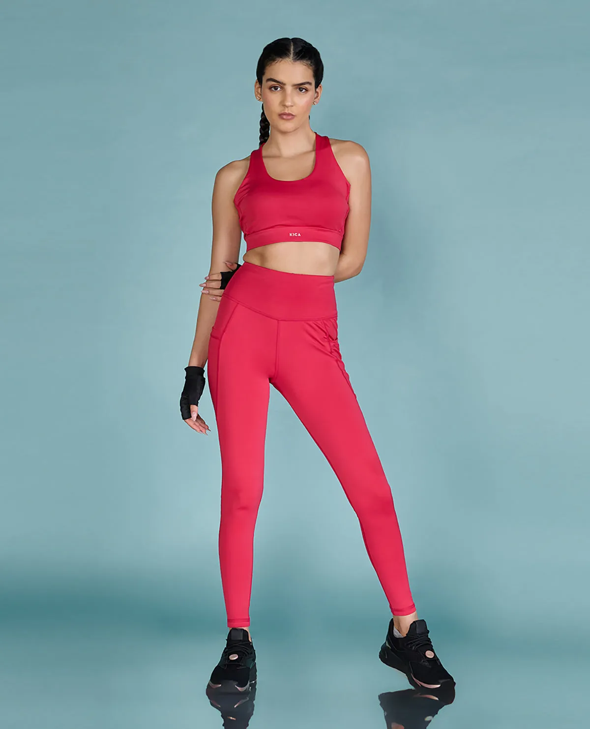 Strappy Bra & Second Skin Leggings Set - Pink