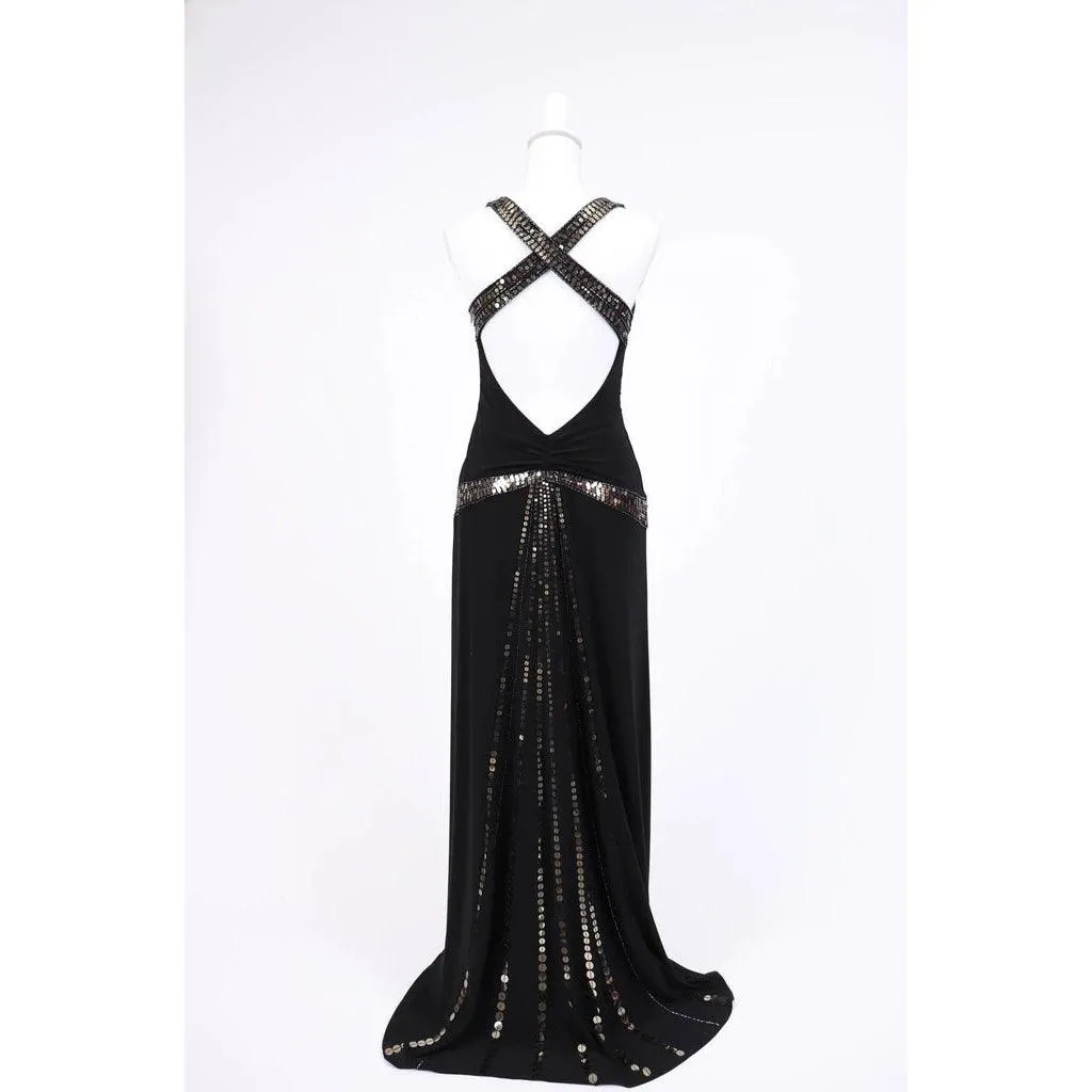 SUE WONG Black Sequin Halter Dress | Size S/M