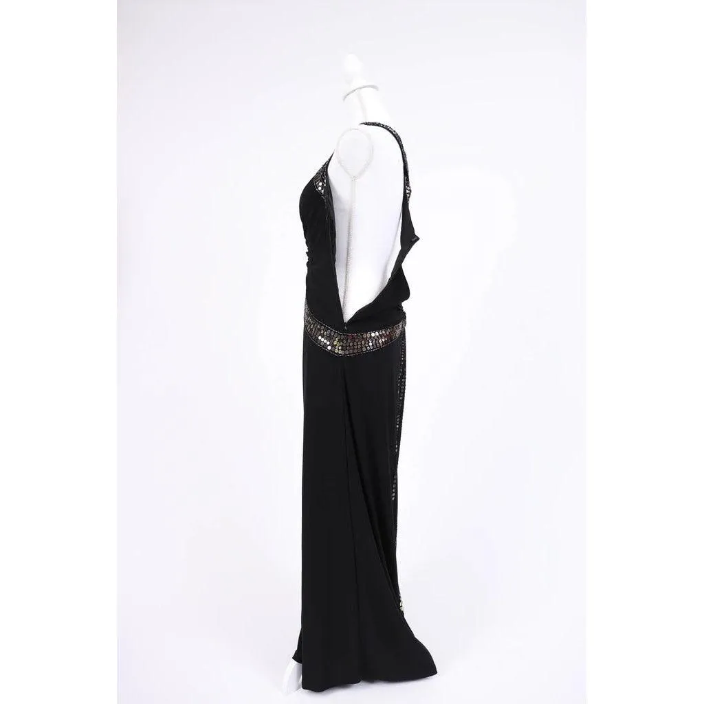 SUE WONG Black Sequin Halter Dress | Size S/M