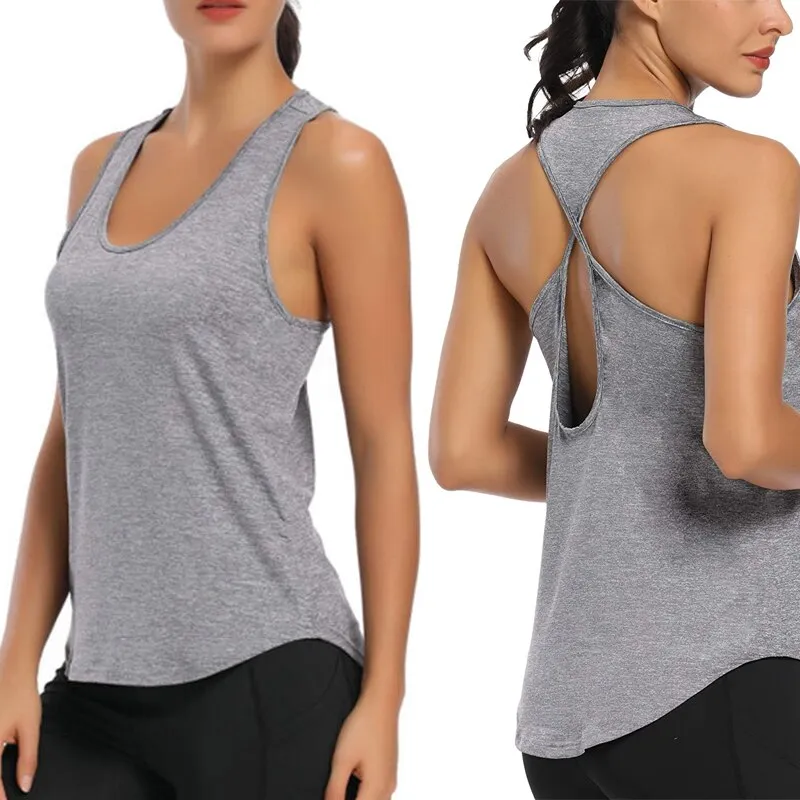 Summer Womens Sports Gym Racer Back Running Vest Fitness Jogging Yoga Tank Top 10 Colors Female Yoga Shirts Outfits S-XXL