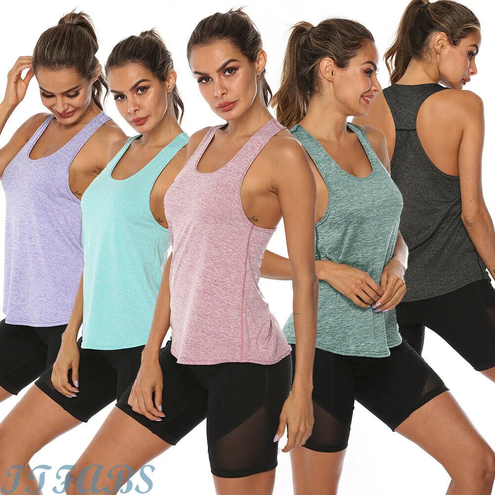 Summer Womens Sports Gym Racer Back Running Vest Fitness Jogging Yoga Tank Top 10 Colors Female Yoga Shirts Outfits S-XXL