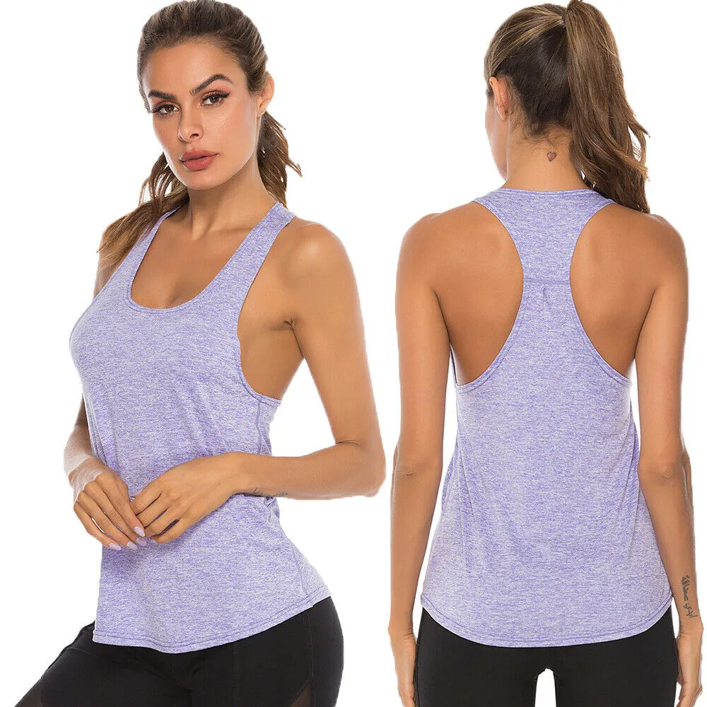 Summer Womens Sports Gym Racer Back Running Vest Fitness Jogging Yoga Tank Top 10 Colors Female Yoga Shirts Outfits S-XXL