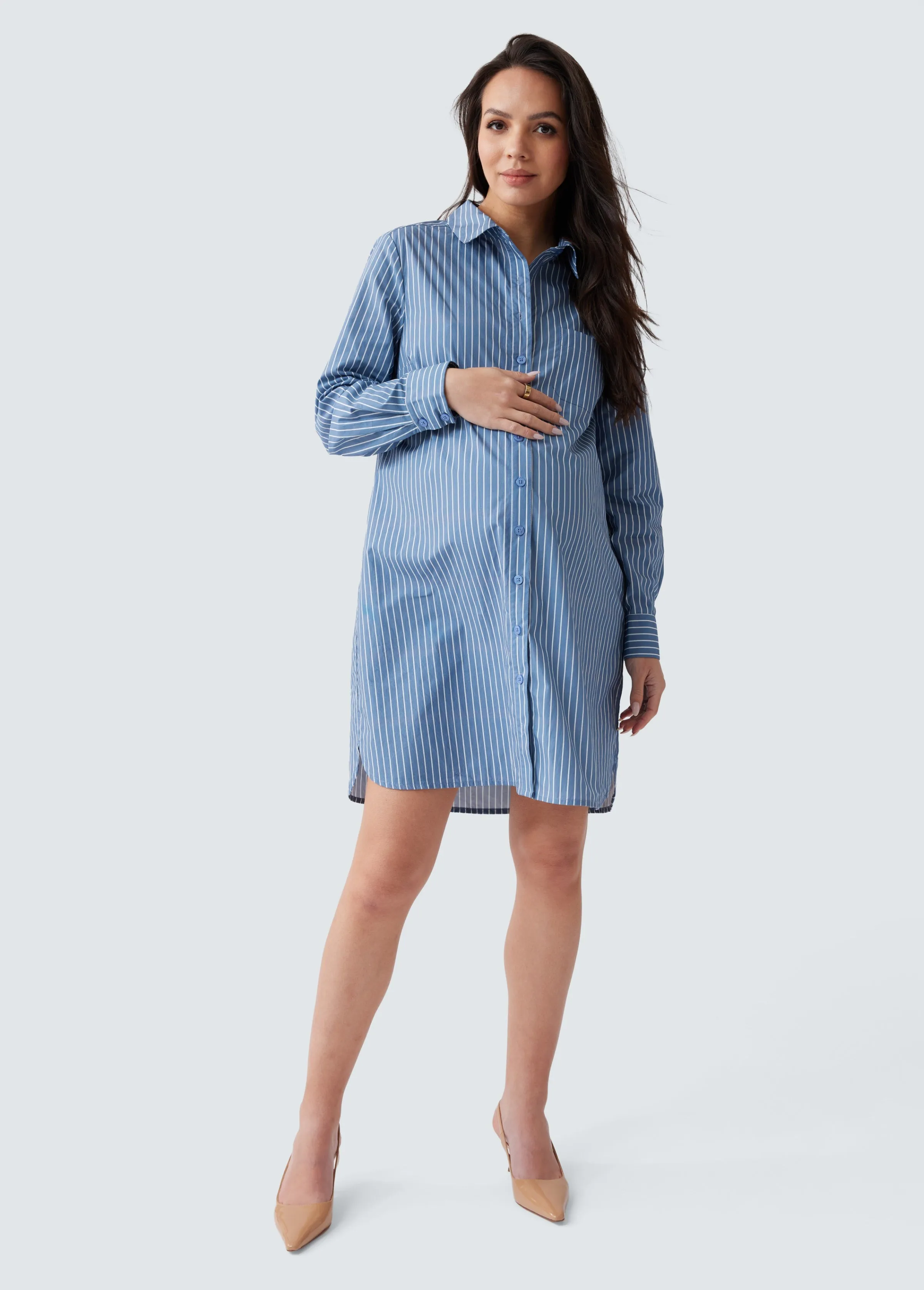 The Dad Maternity Poplin Shirt Dress