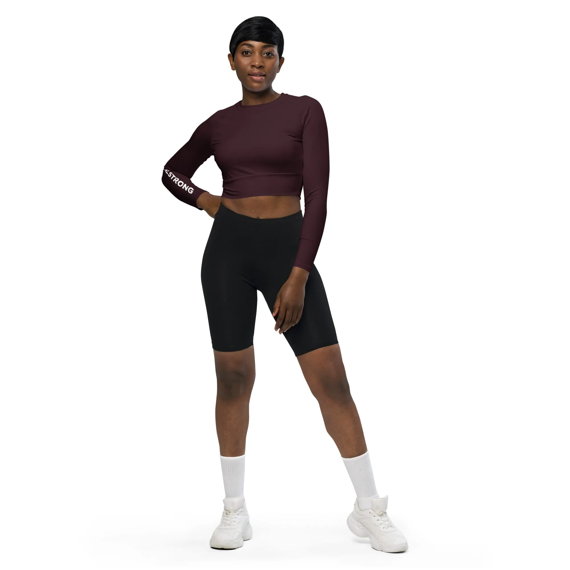 THE ESSENTIAL, SOFT AND STRETCHY,  LONG SLEEVE FITTED CROP TOP CABERNET