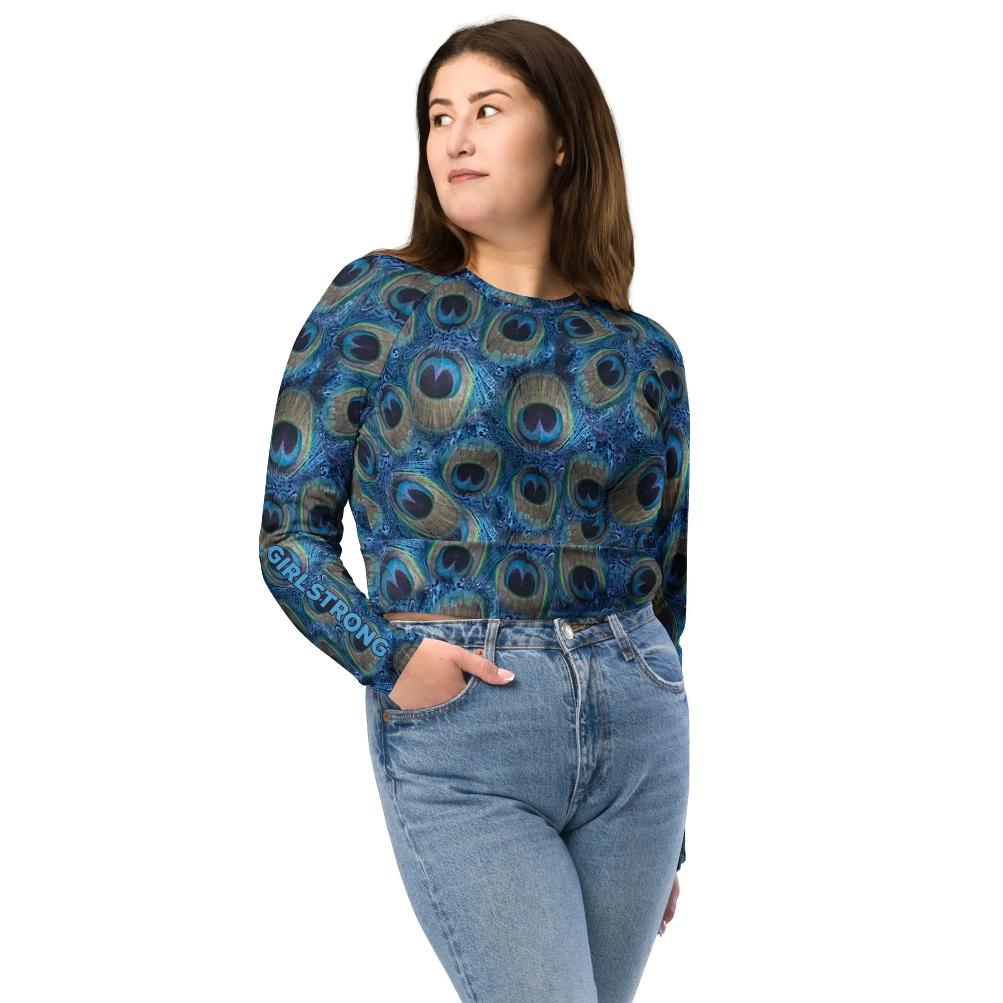 THE ESSENTIAL, SOFT AND STRETCHY,  LONG SLEEVE FITTED CROP TOP PRETTY AS A PEACOCK