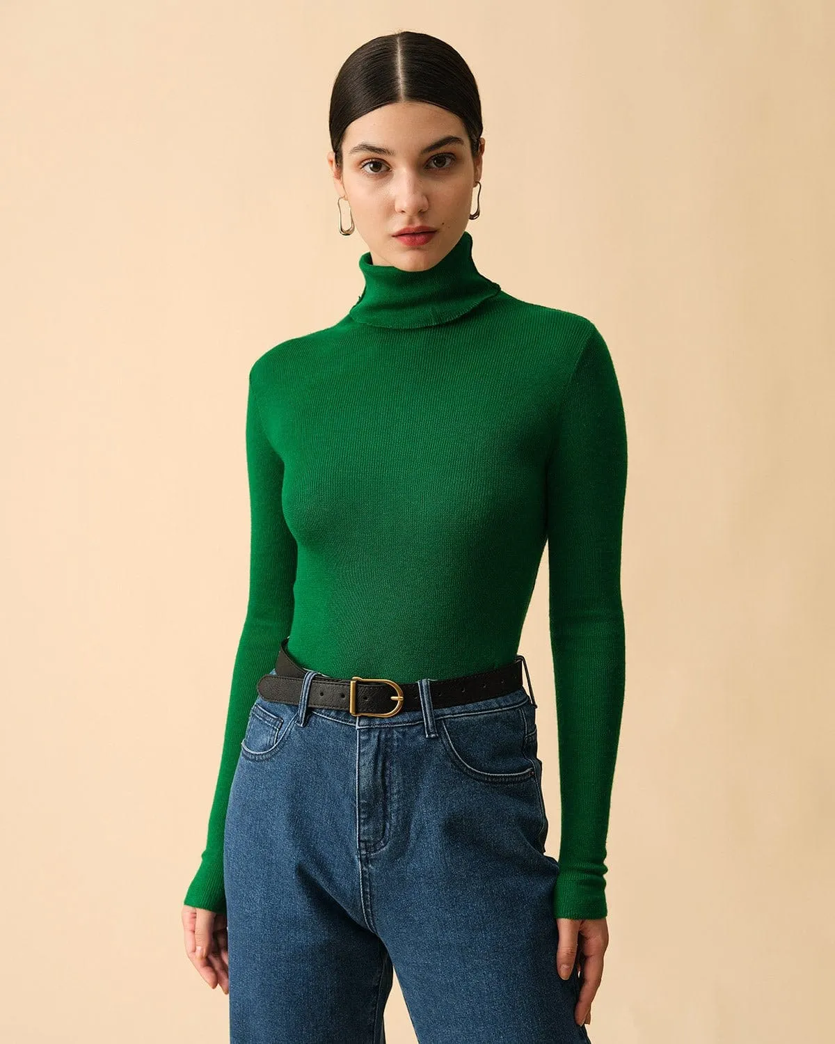 The Solid Turtleneck Ribbed Sweater