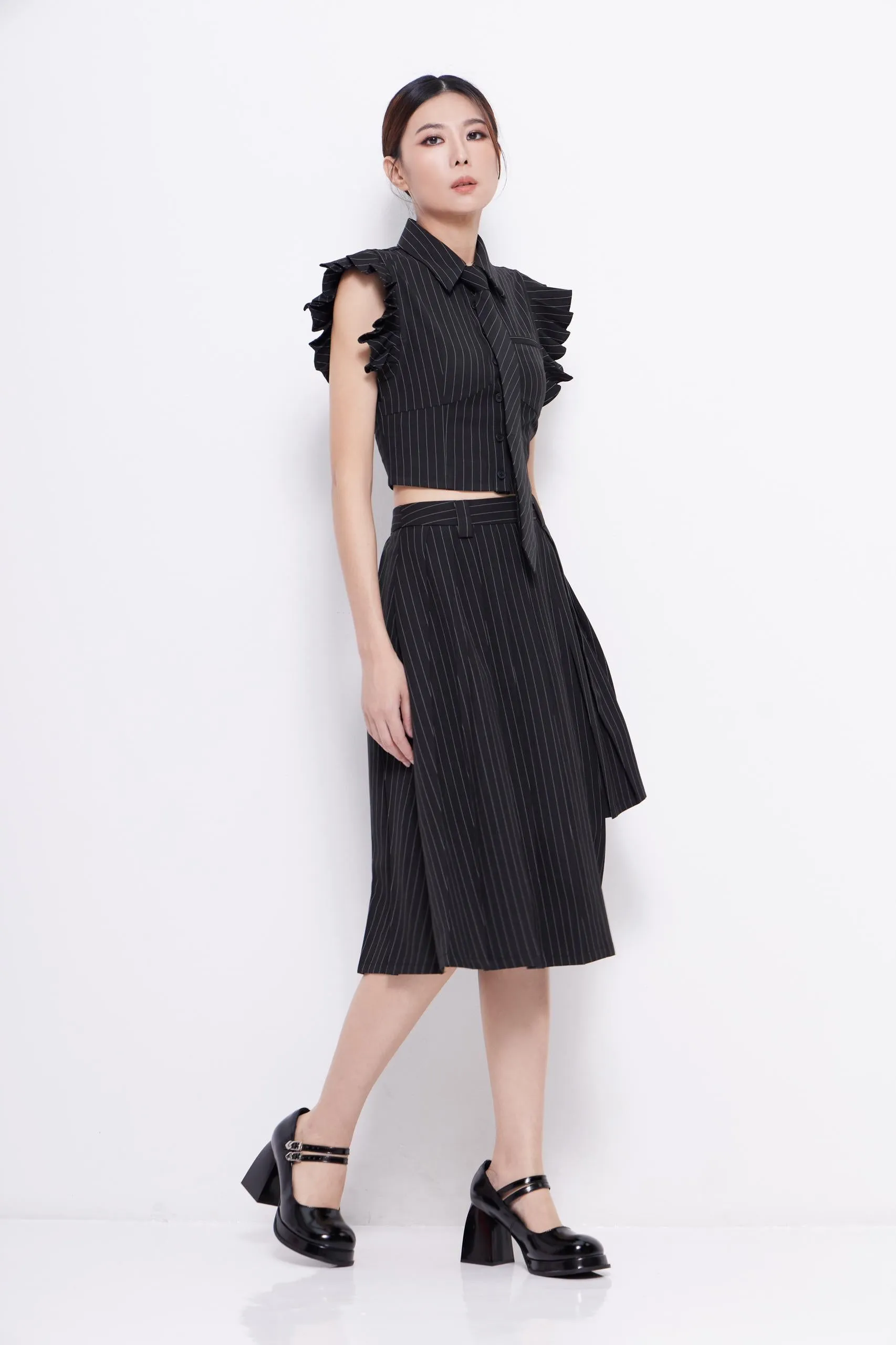 Toni Asymmetrical Pinstripe Skirt