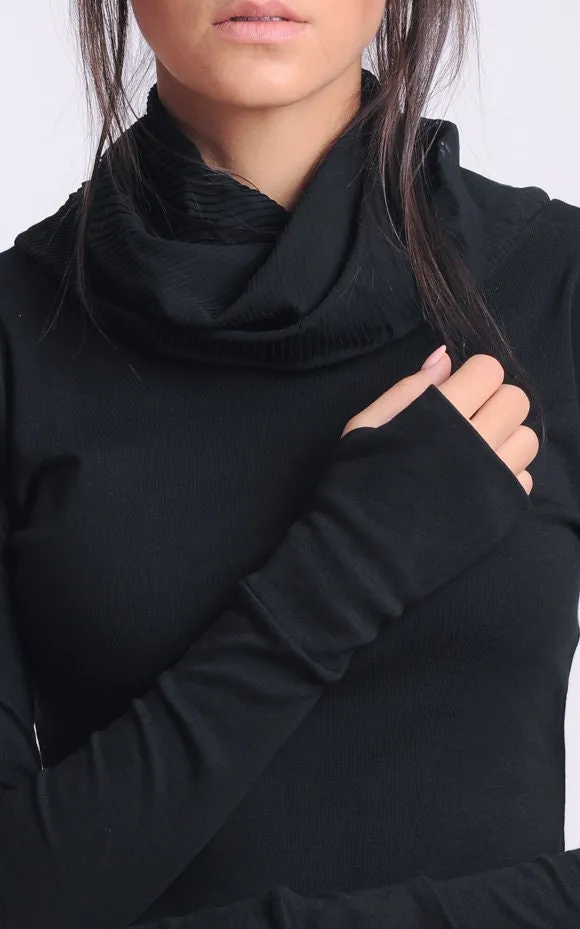 Turtleneck Black Tunic With Pleated Choffon Layer