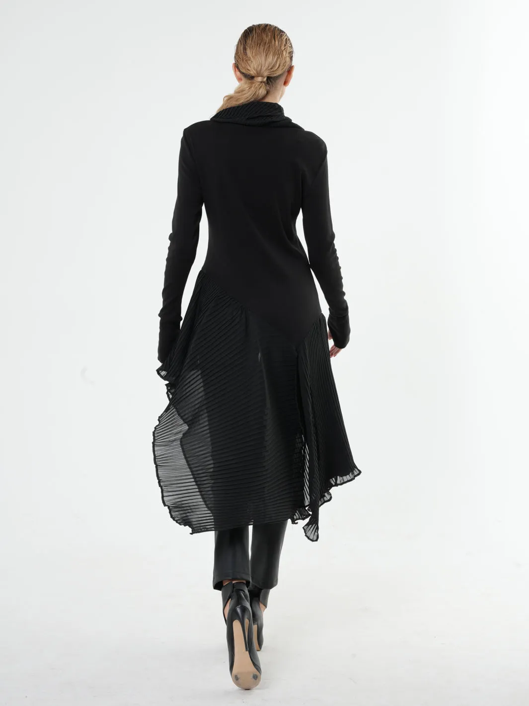 Turtleneck Black Tunic With Pleated Choffon Layer