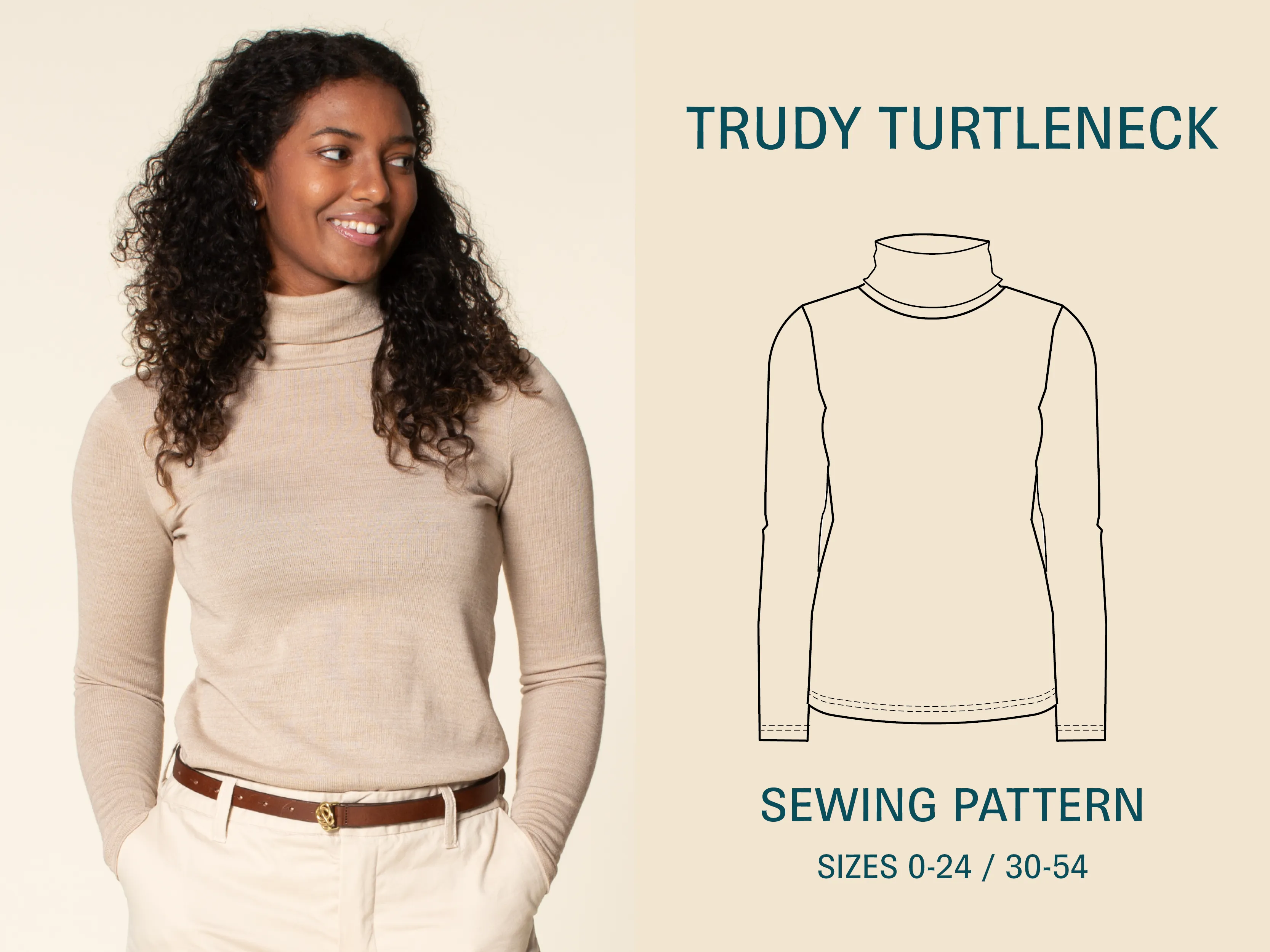 Turtleneck T-shirt -Printed pattern