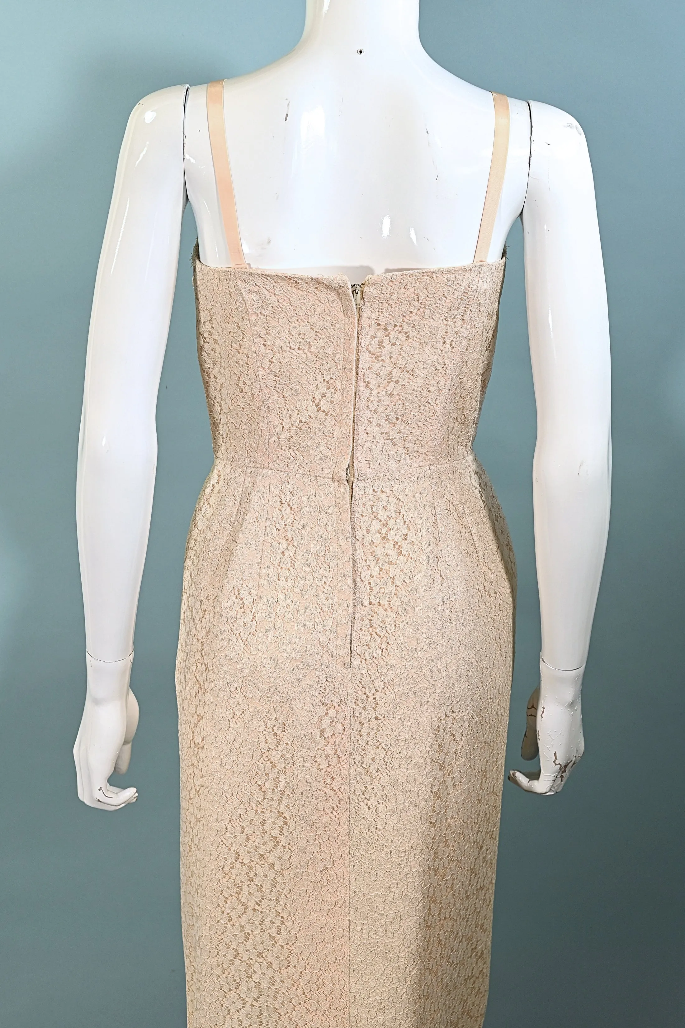 Vintage 50s Blush Pink Lace Dress   Jacket, 2 Piece Suit, Rhinestone Buttons S