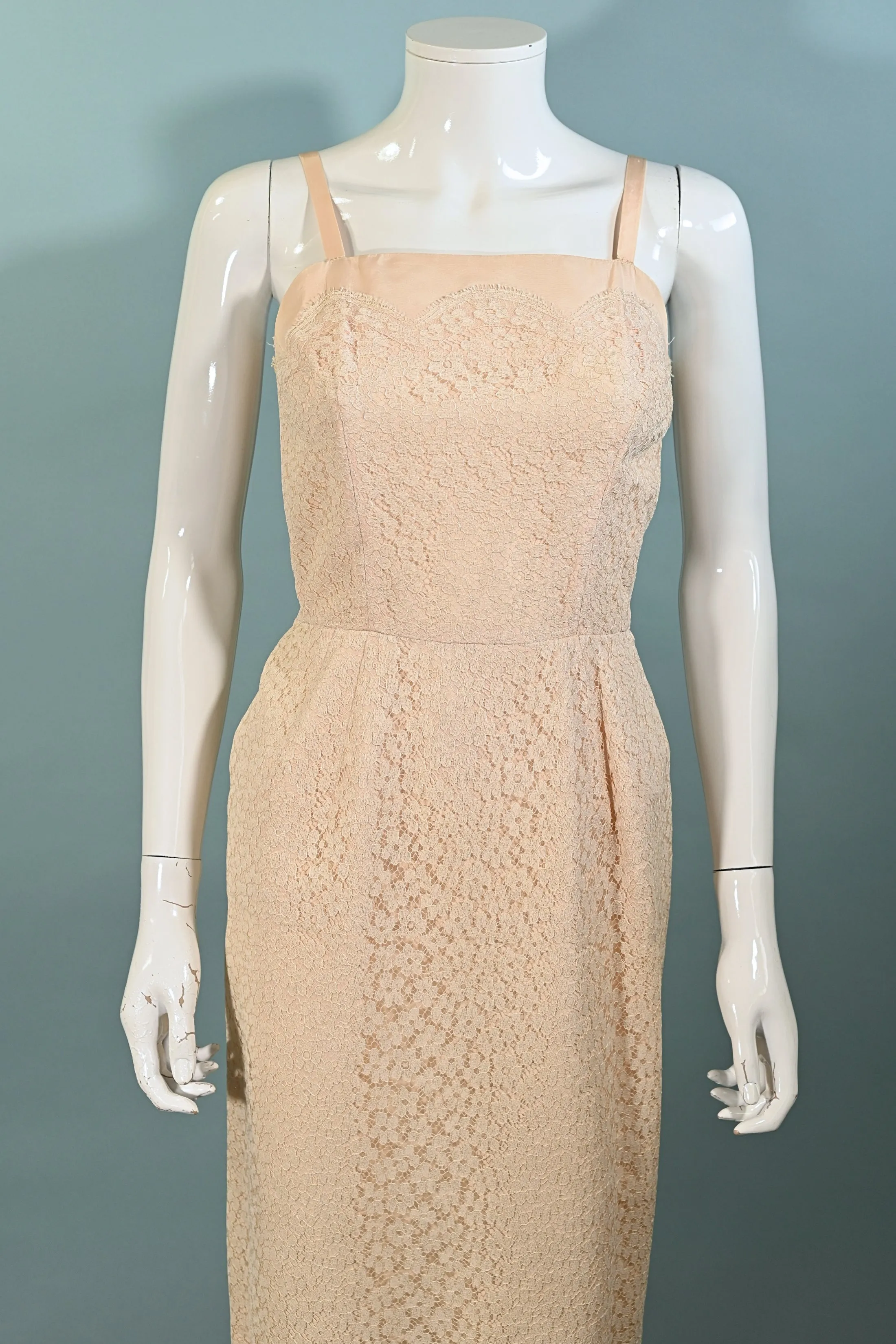 Vintage 50s Blush Pink Lace Dress   Jacket, 2 Piece Suit, Rhinestone Buttons S